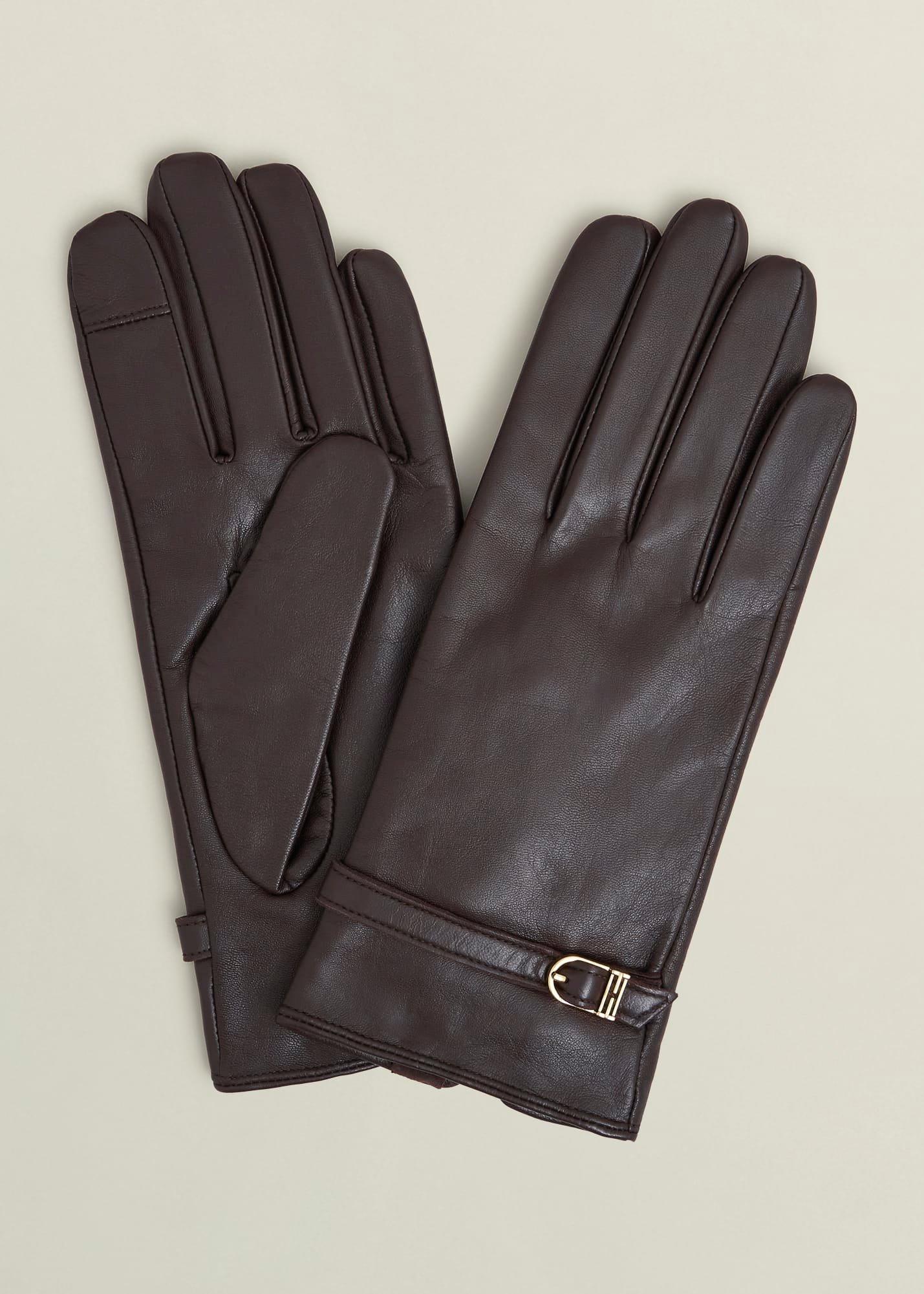 Lillia Leather Gloves, Chocolate Brown, hi-res
