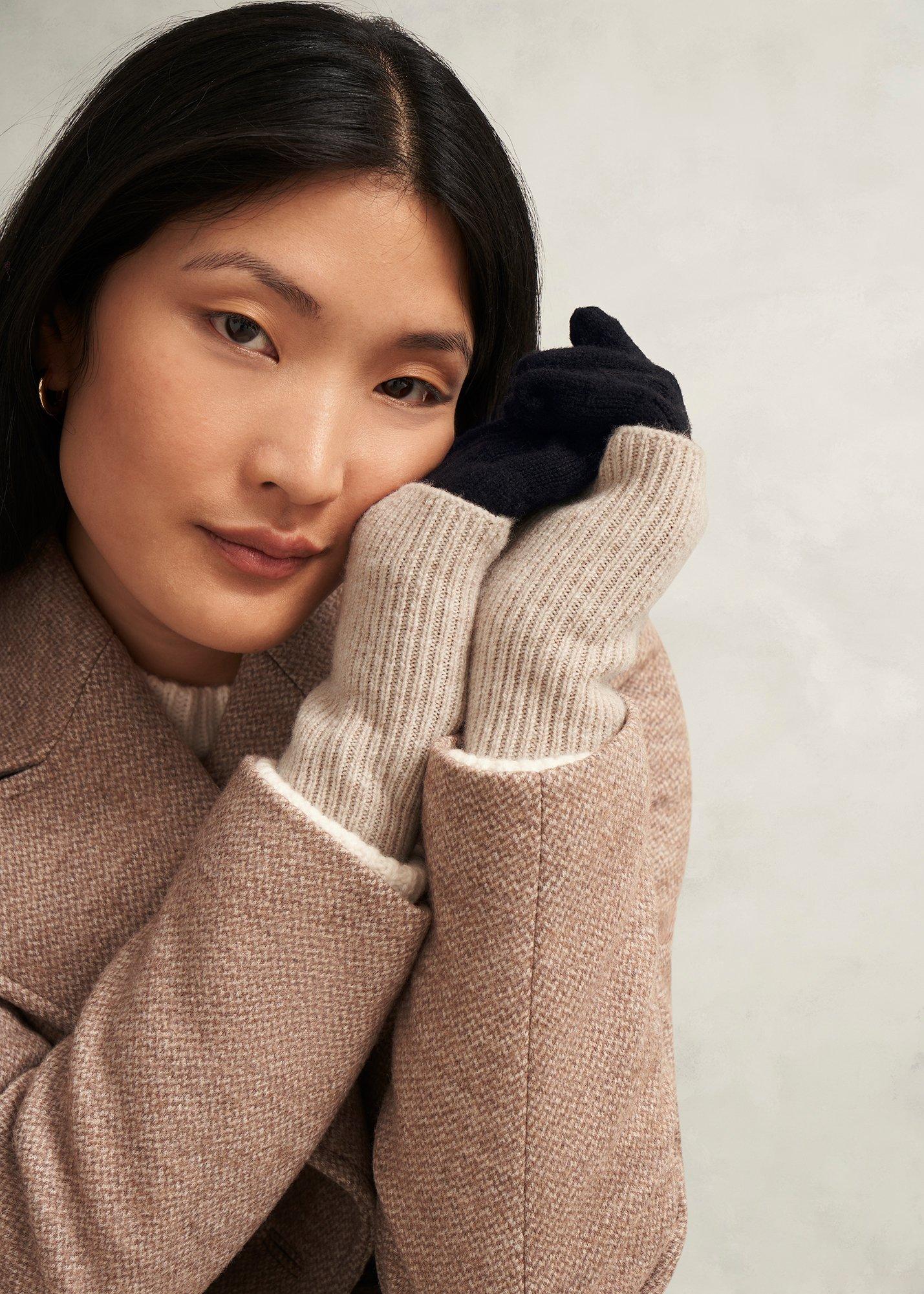 Acacia Wool Knit Gloves, Beige Black, hi-res
