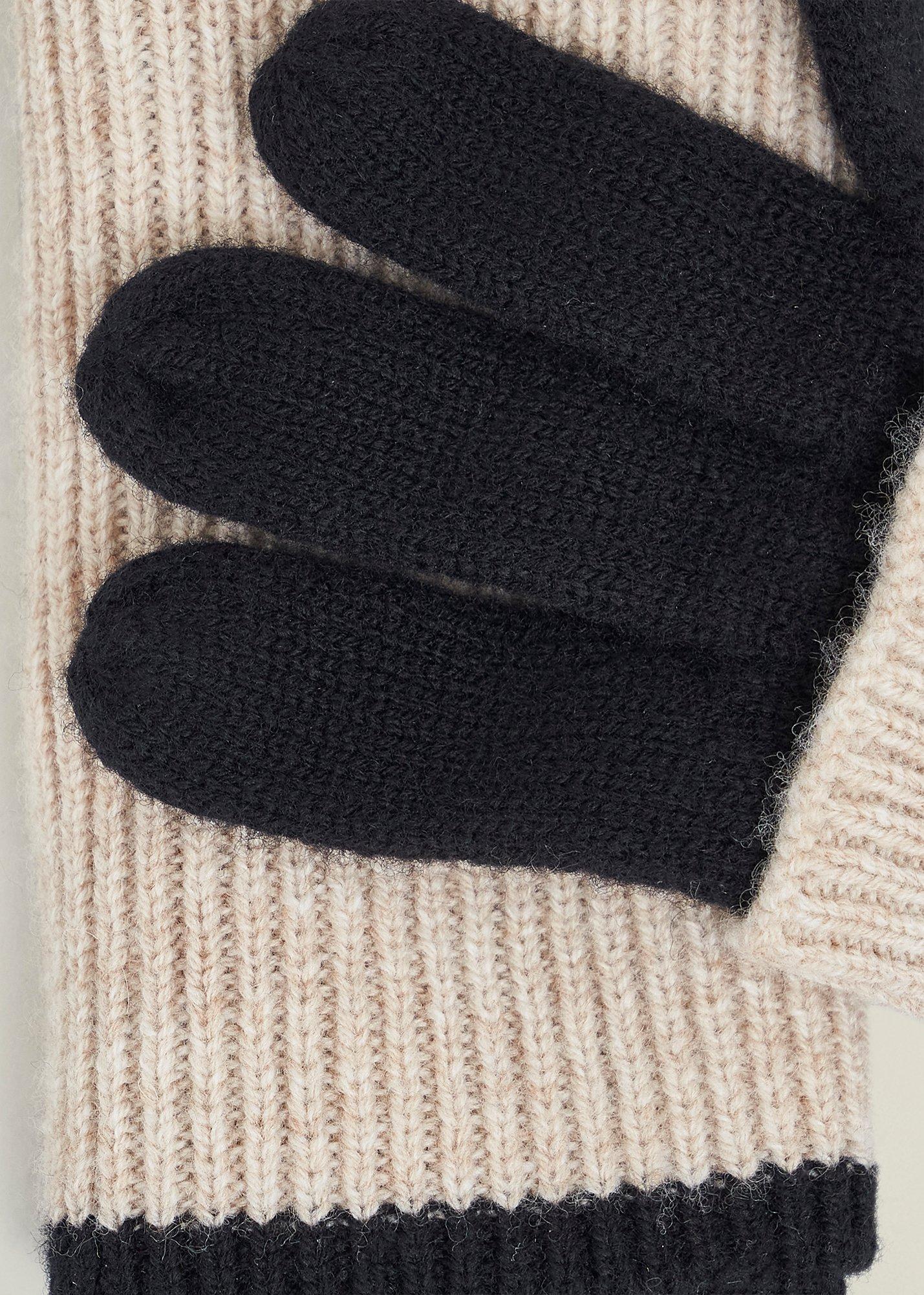Acacia Wool Knit Gloves, Beige Black, hi-res