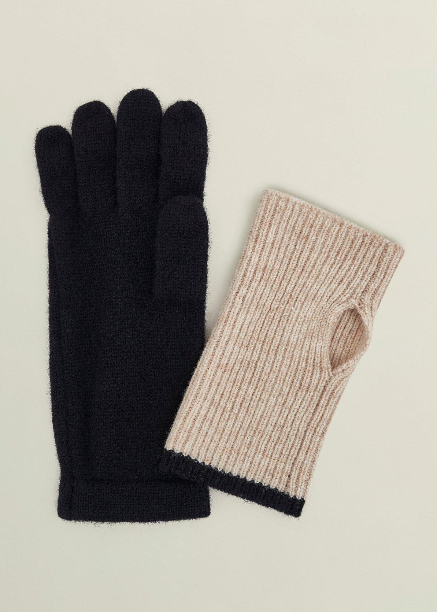 Acacia Wool Knit Gloves, Beige Black, hi-res
