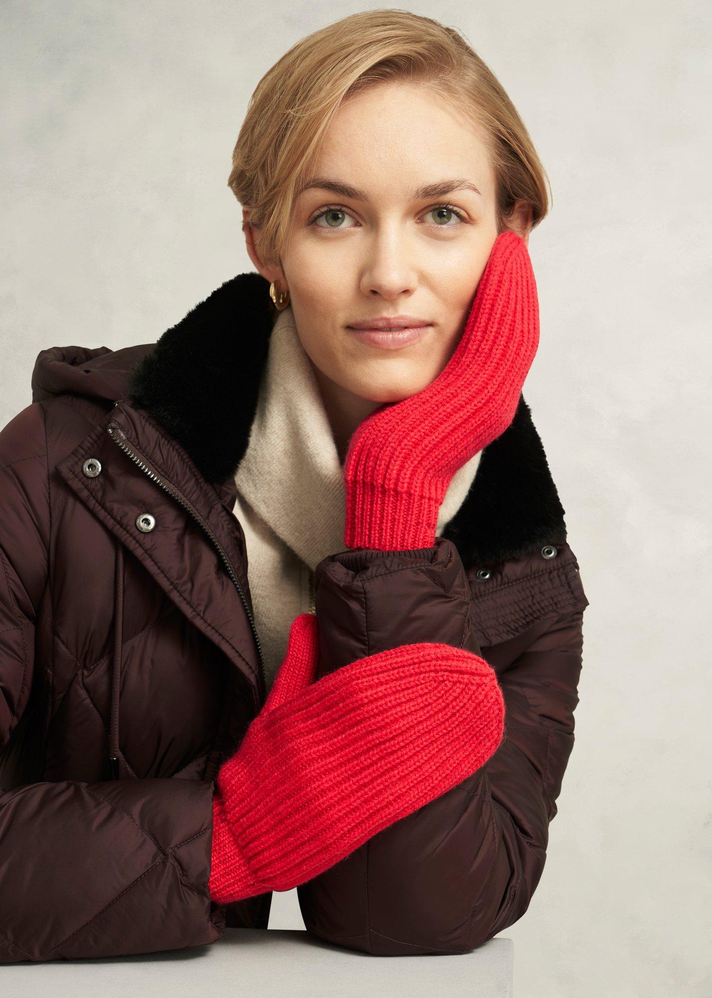 Philipa Knit Mittens With Wool, Red, hi-res