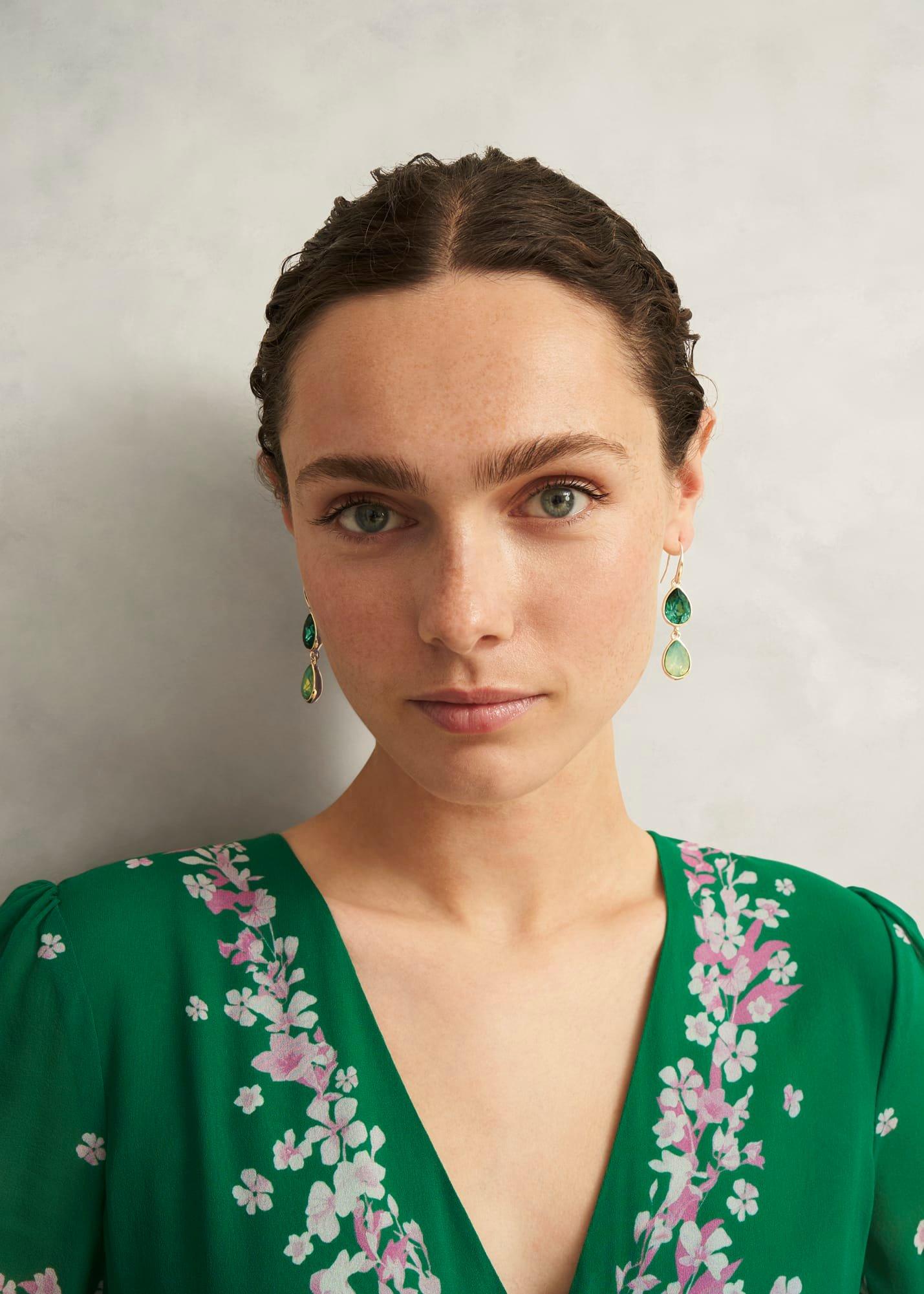 Indira Earrings, Green, hi-res