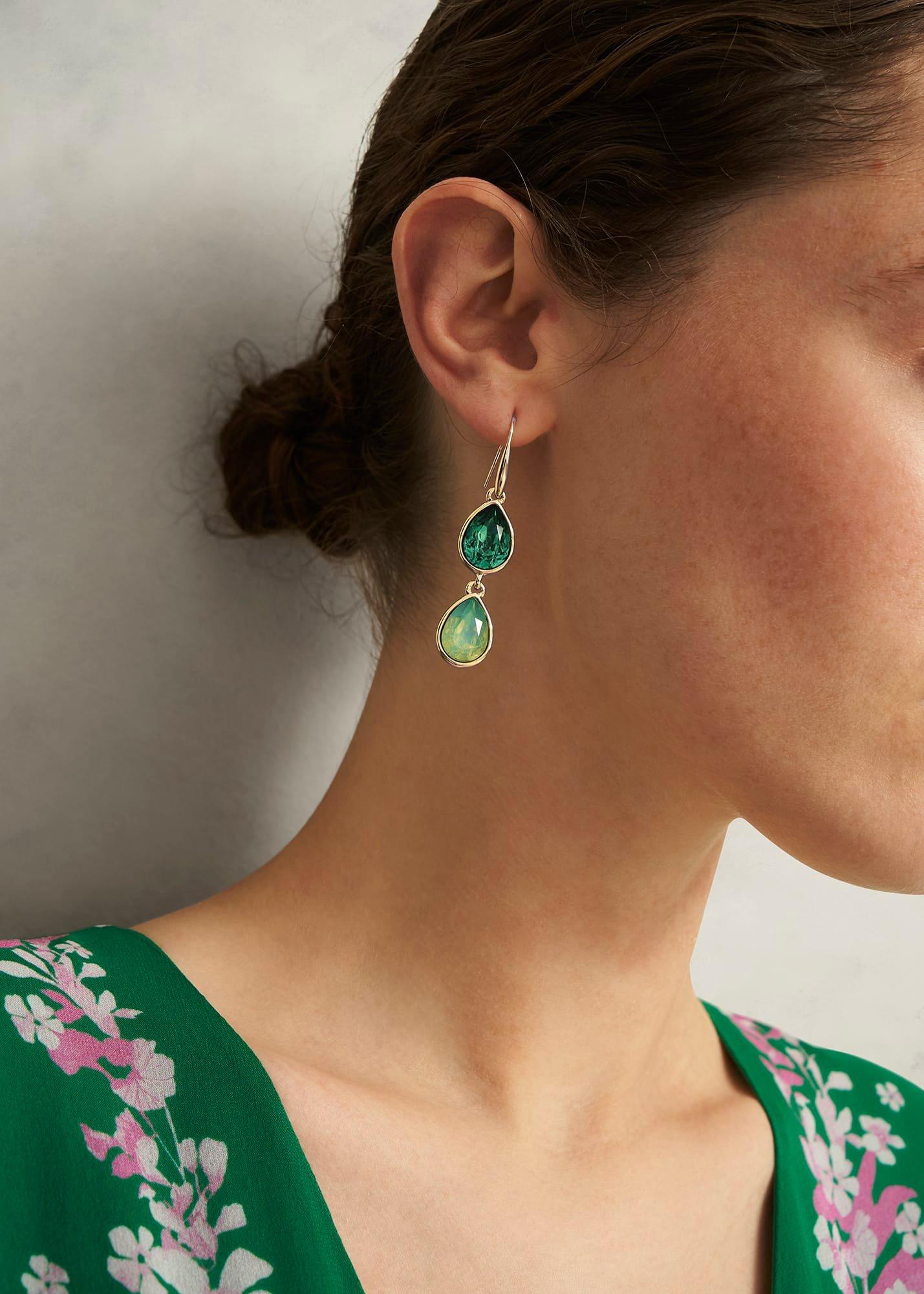 Indira Earrings, Green, hi-res