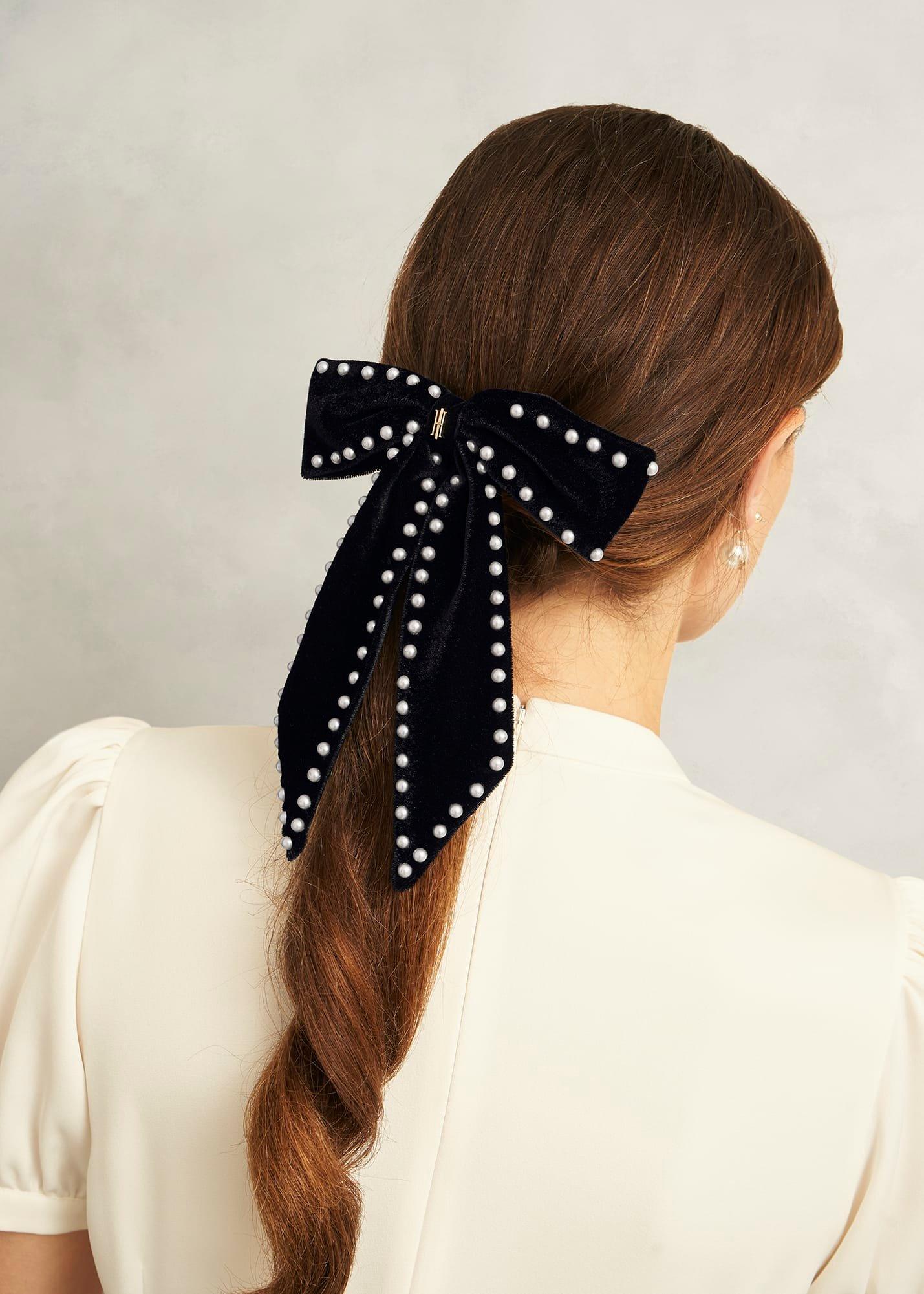Tilly Velvet Hair Clip, Black, hi-res
