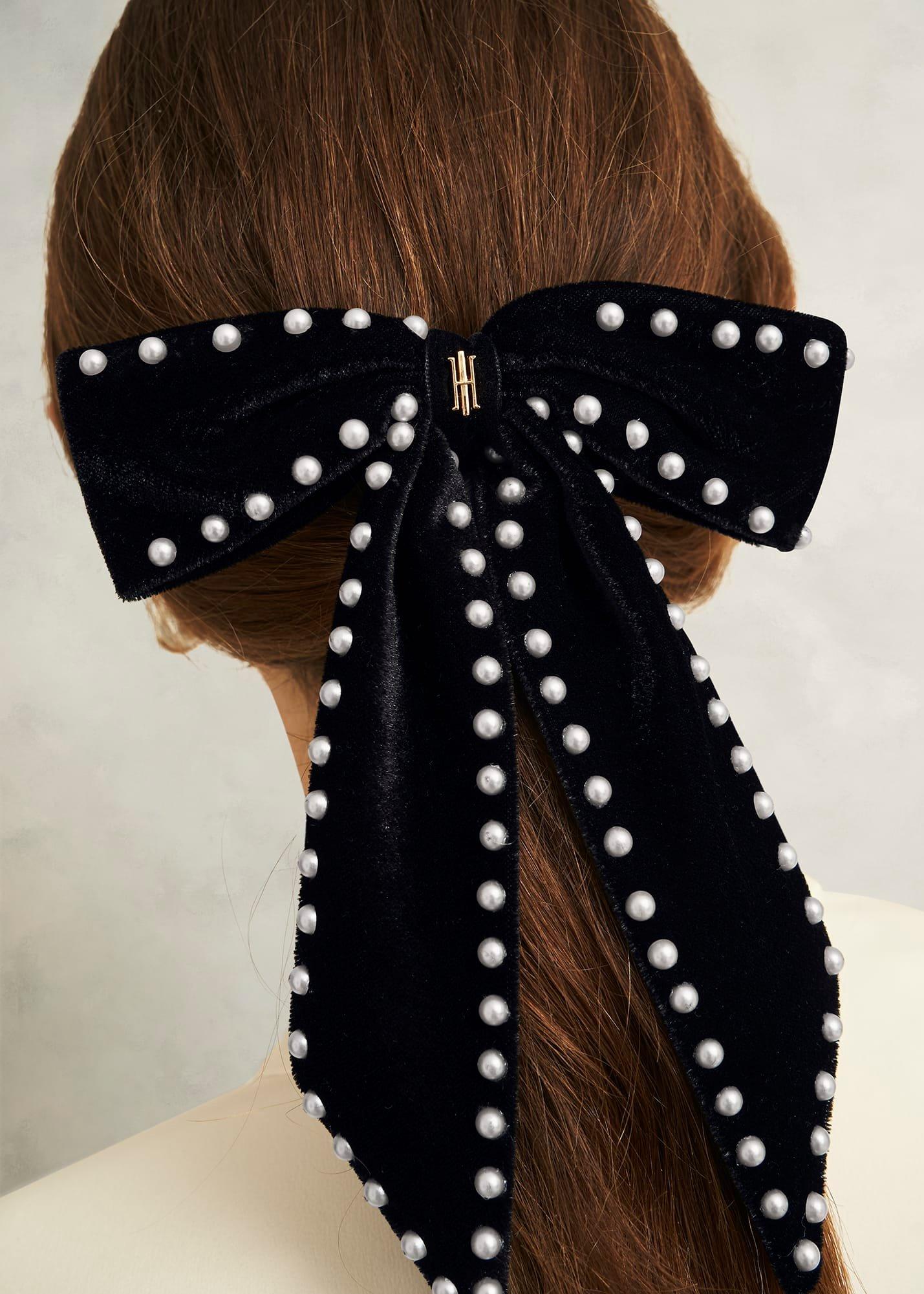 Tilly Velvet Hair Clip, Black, hi-res