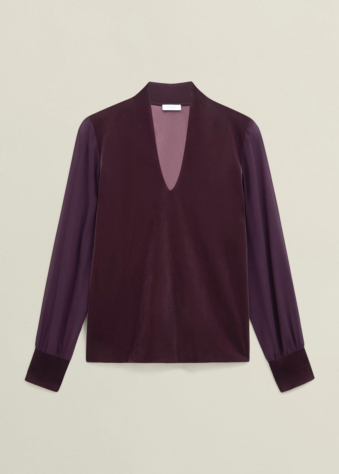 Aimee Velvet V Neck Long Sleeve Top