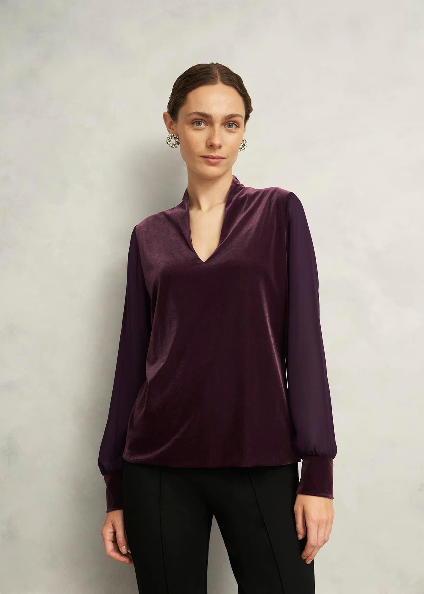 Aimee Velvet V Neck Long Sleeve Top