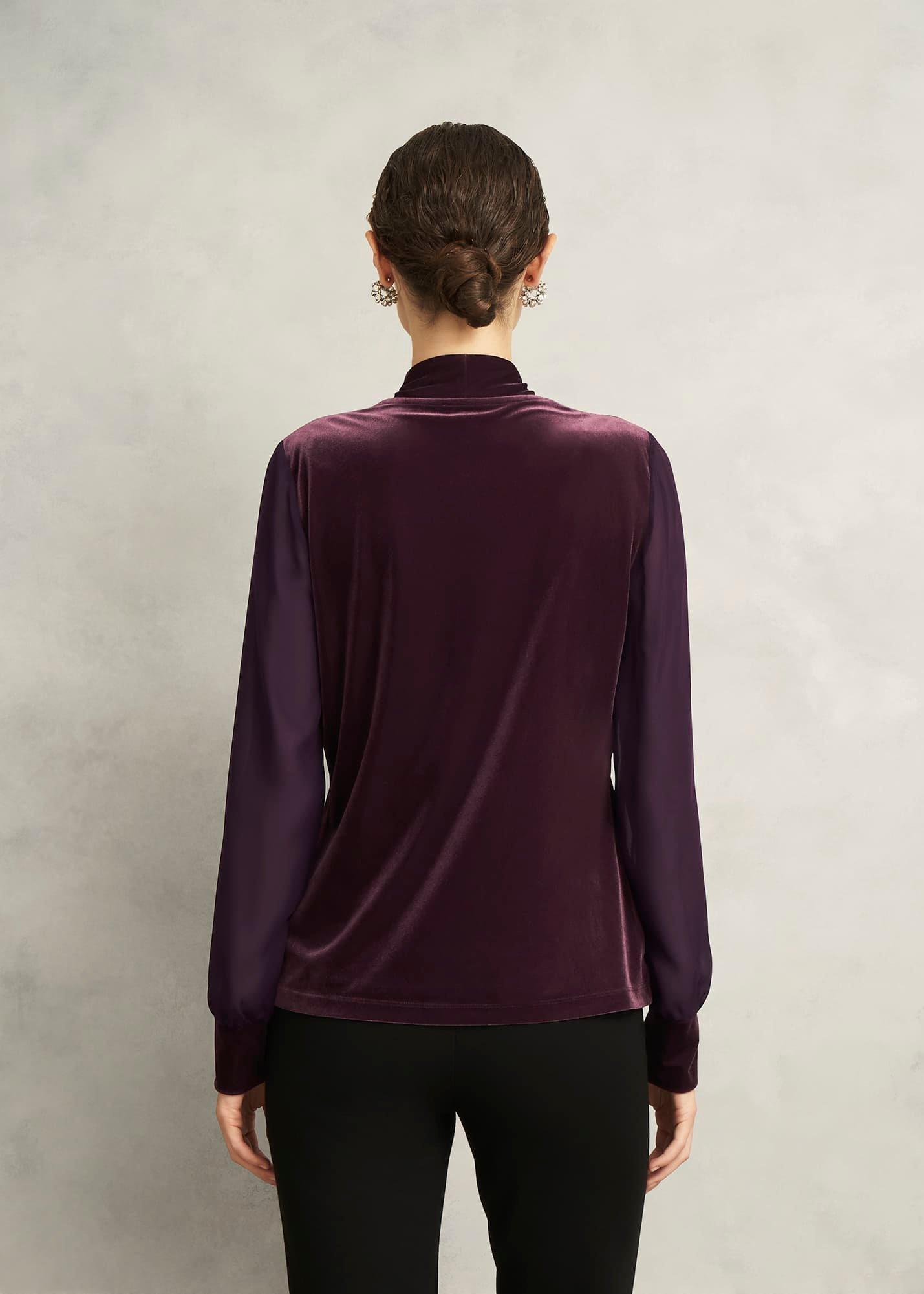 Aimee Velvet V Neck Long Sleeve Top, Malbec Purple, hi-res