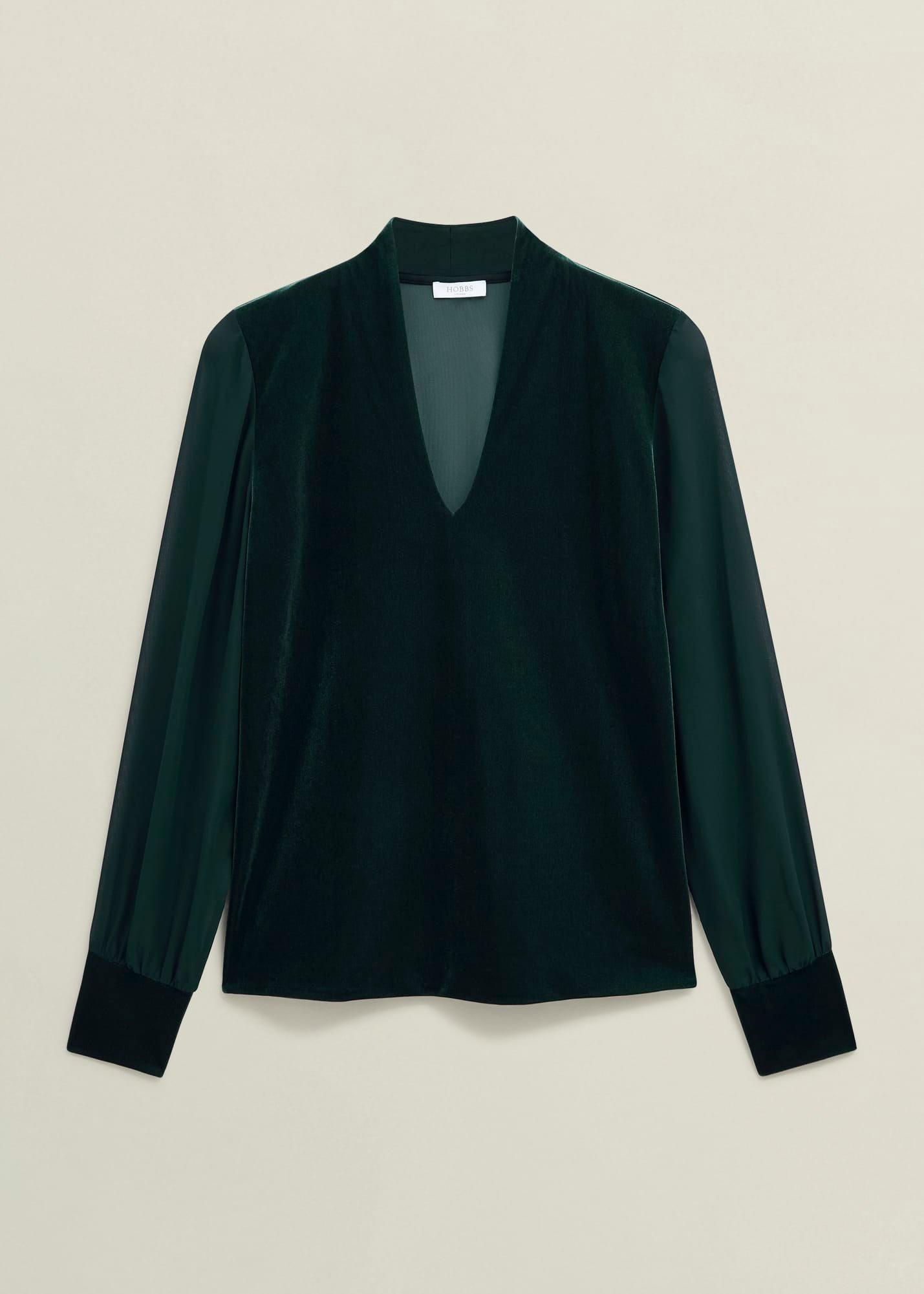 Aimee Velvet V Neck Long Sleeve Top