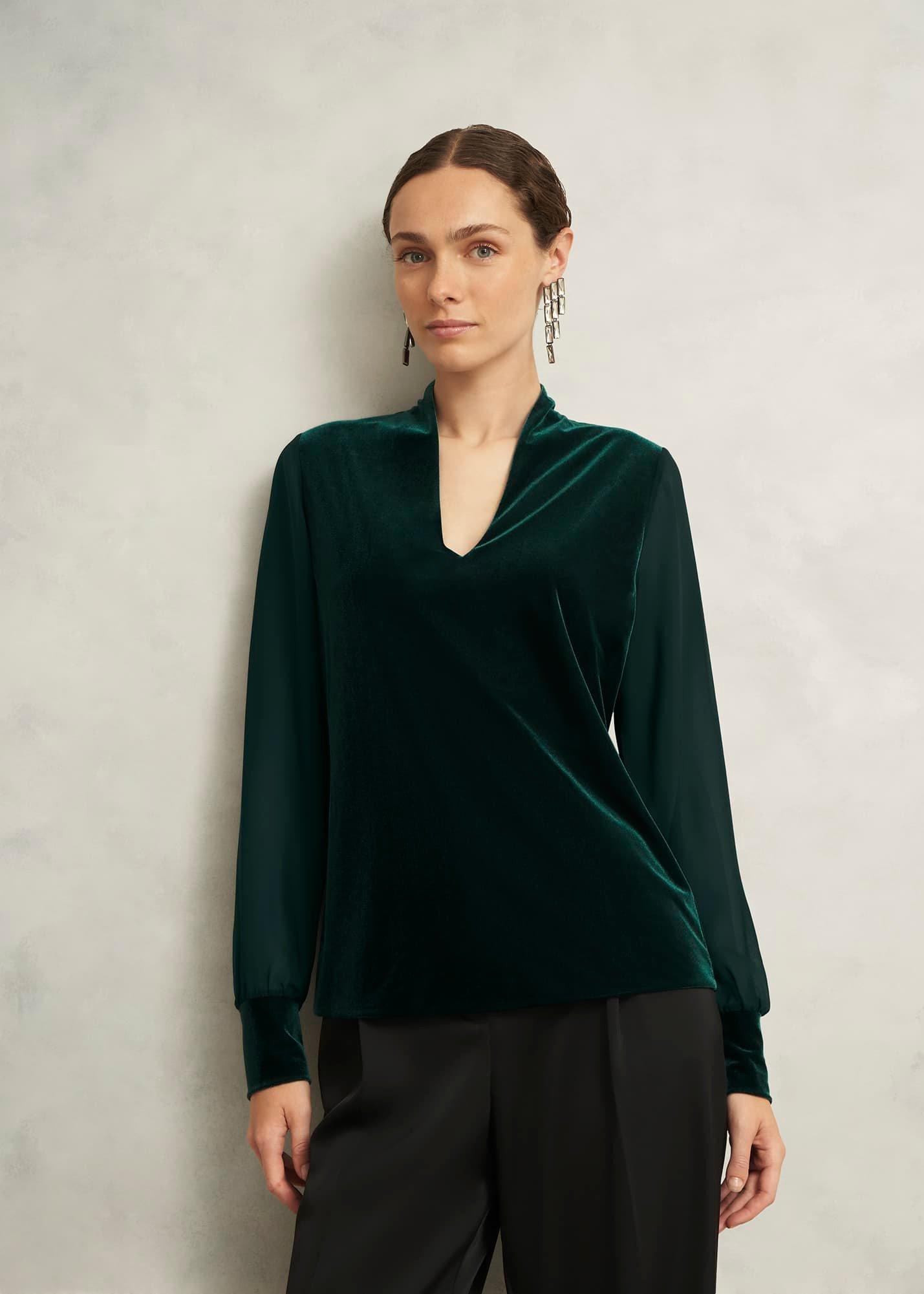 Aimee Velvet V Neck Long Sleeve Top