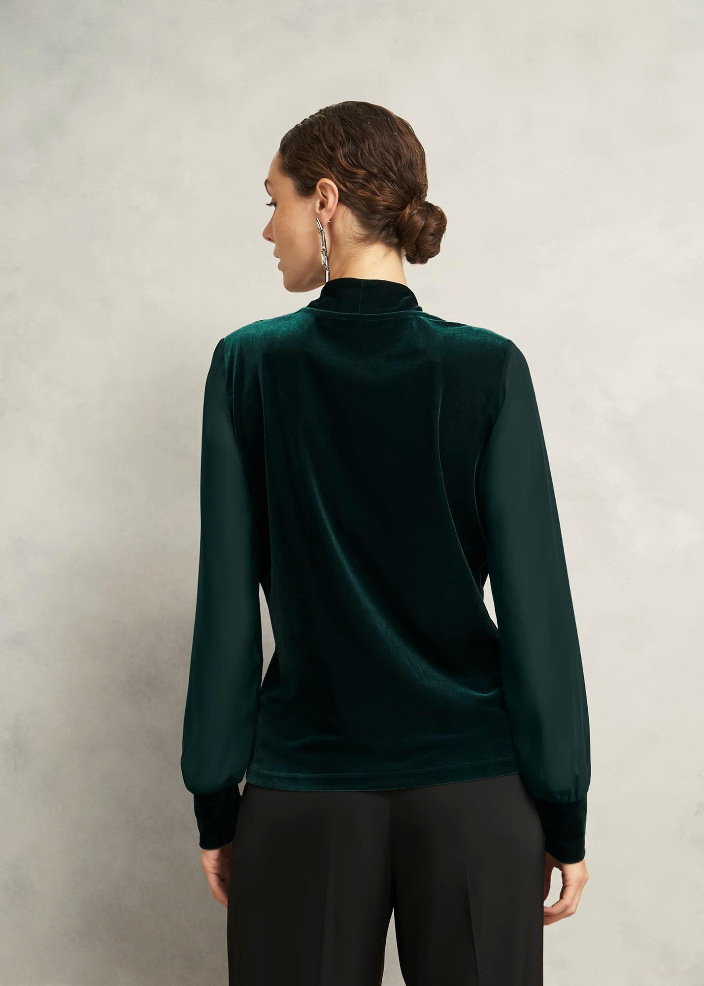 Aimee Velvet V Neck Long Sleeve Top, Ponderosa Green, hi-res