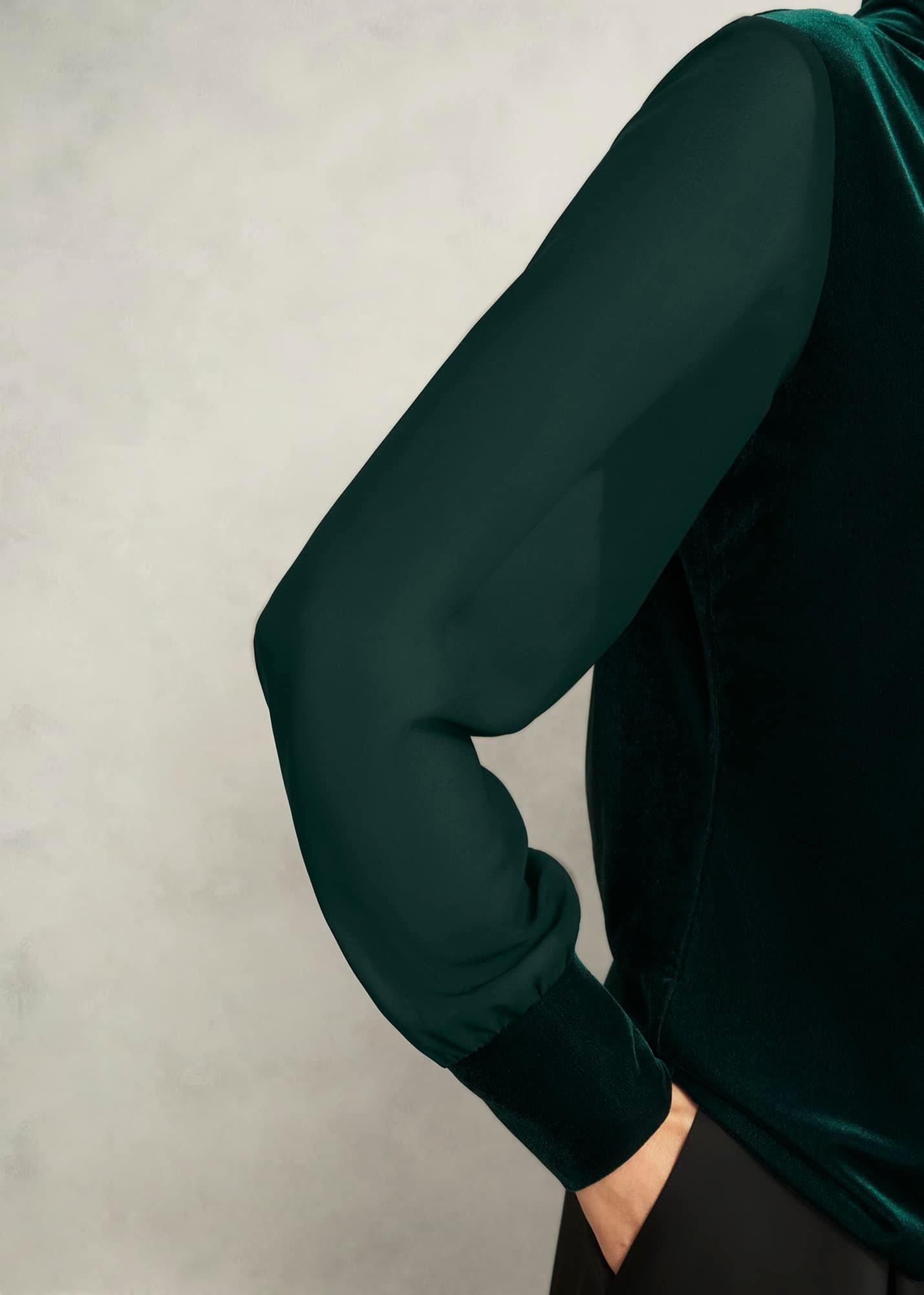 Aimee Velvet V Neck Long Sleeve Top, Ponderosa Green, hi-res