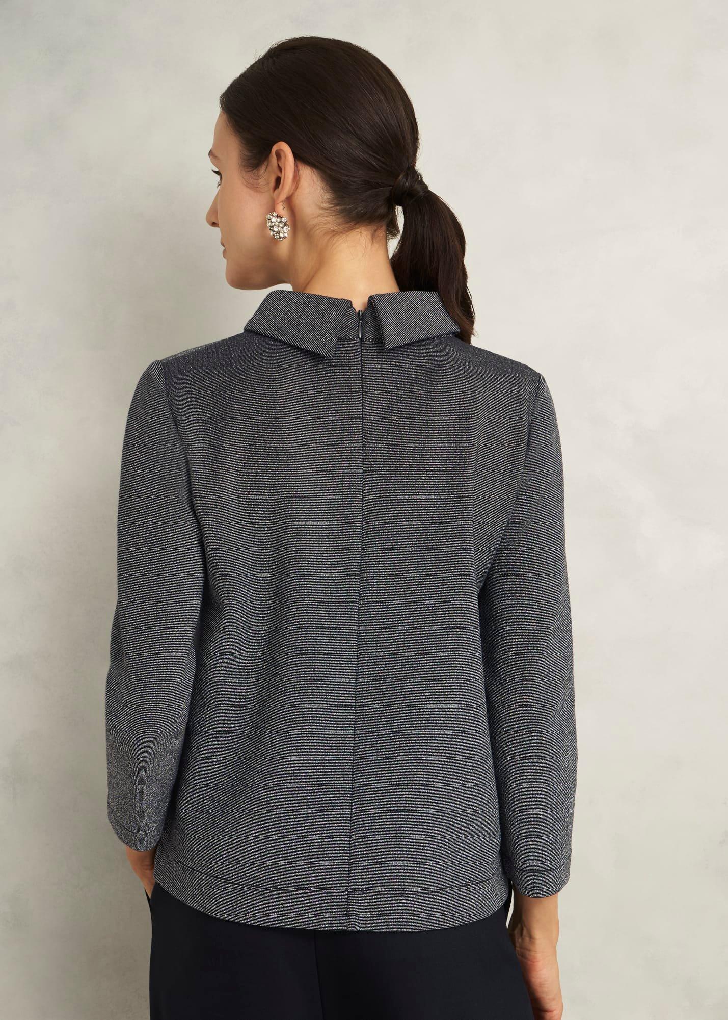 Tali Sparkle 3/4 Sleeve Roll Neck Top, Navy Silver, hi-res