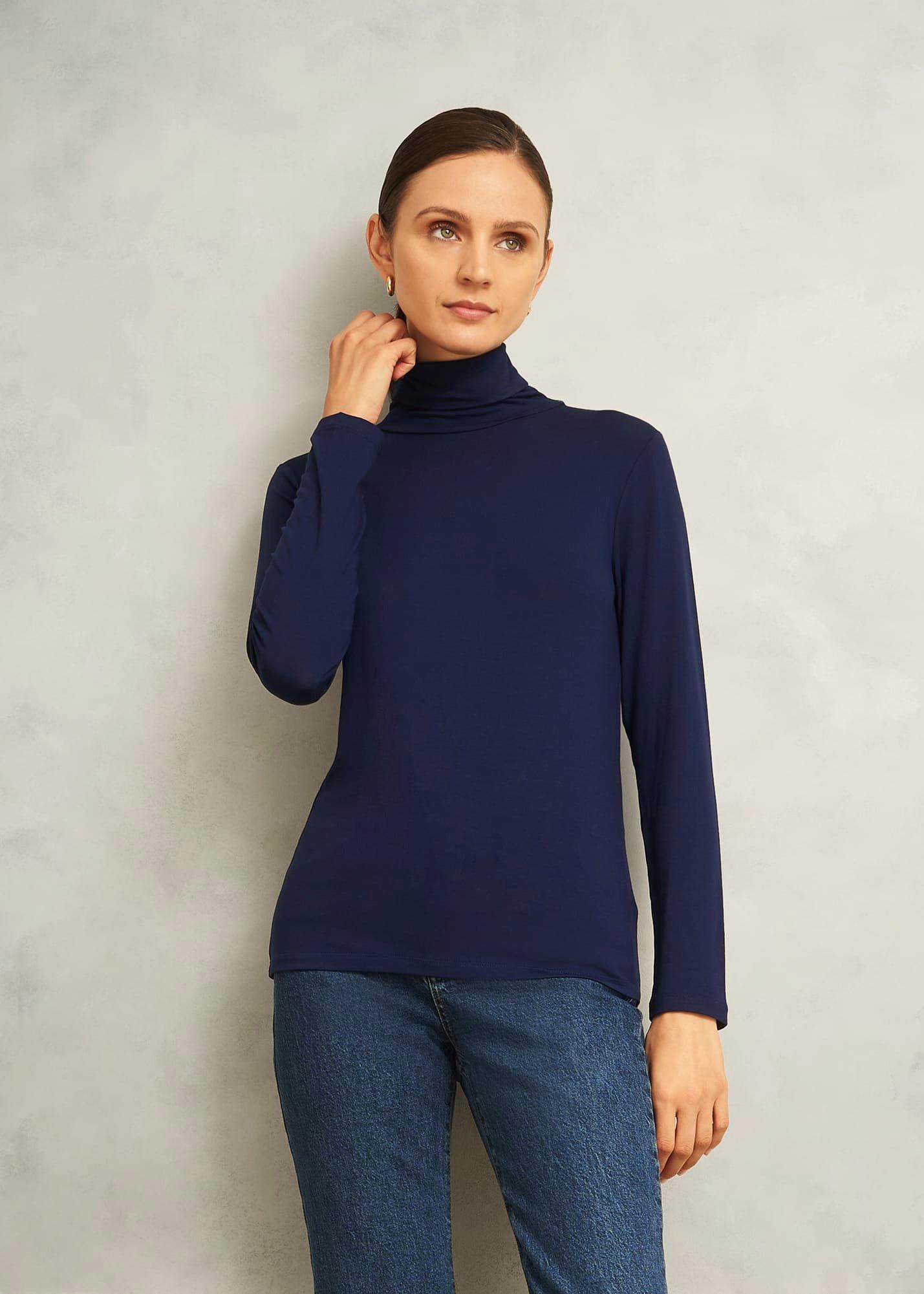 Navy Mischa Roll Neck Long Sleeve Top