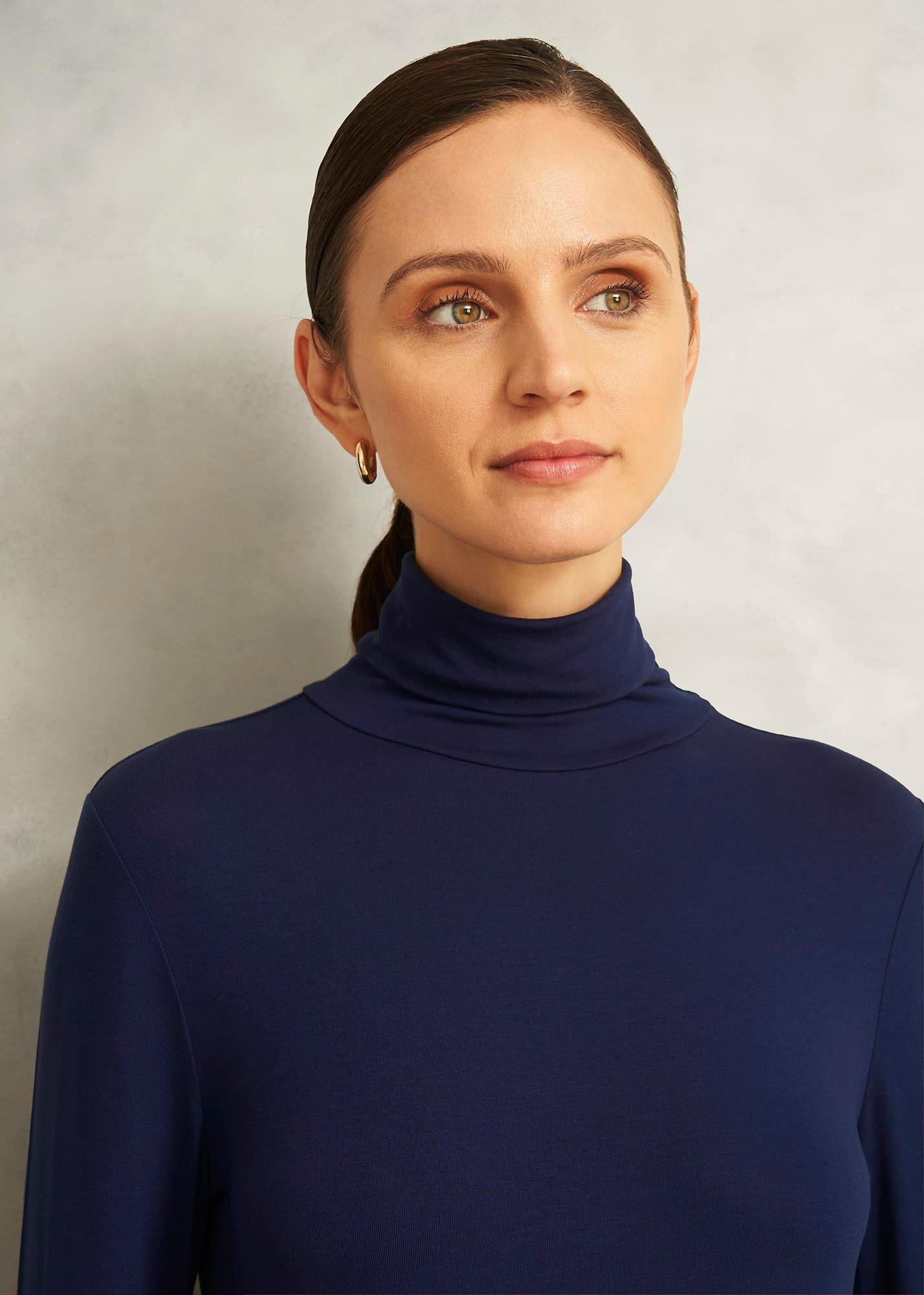 Navy Mischa Roll Neck Long Sleeve Top, Midnight Navy, hi-res