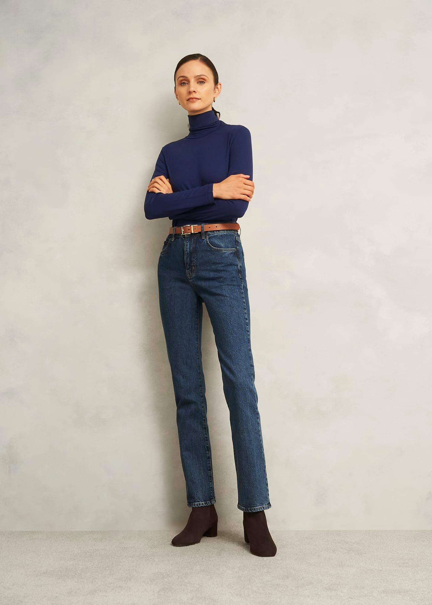 Navy Mischa Roll Neck Long Sleeve Top, Midnight Navy, hi-res