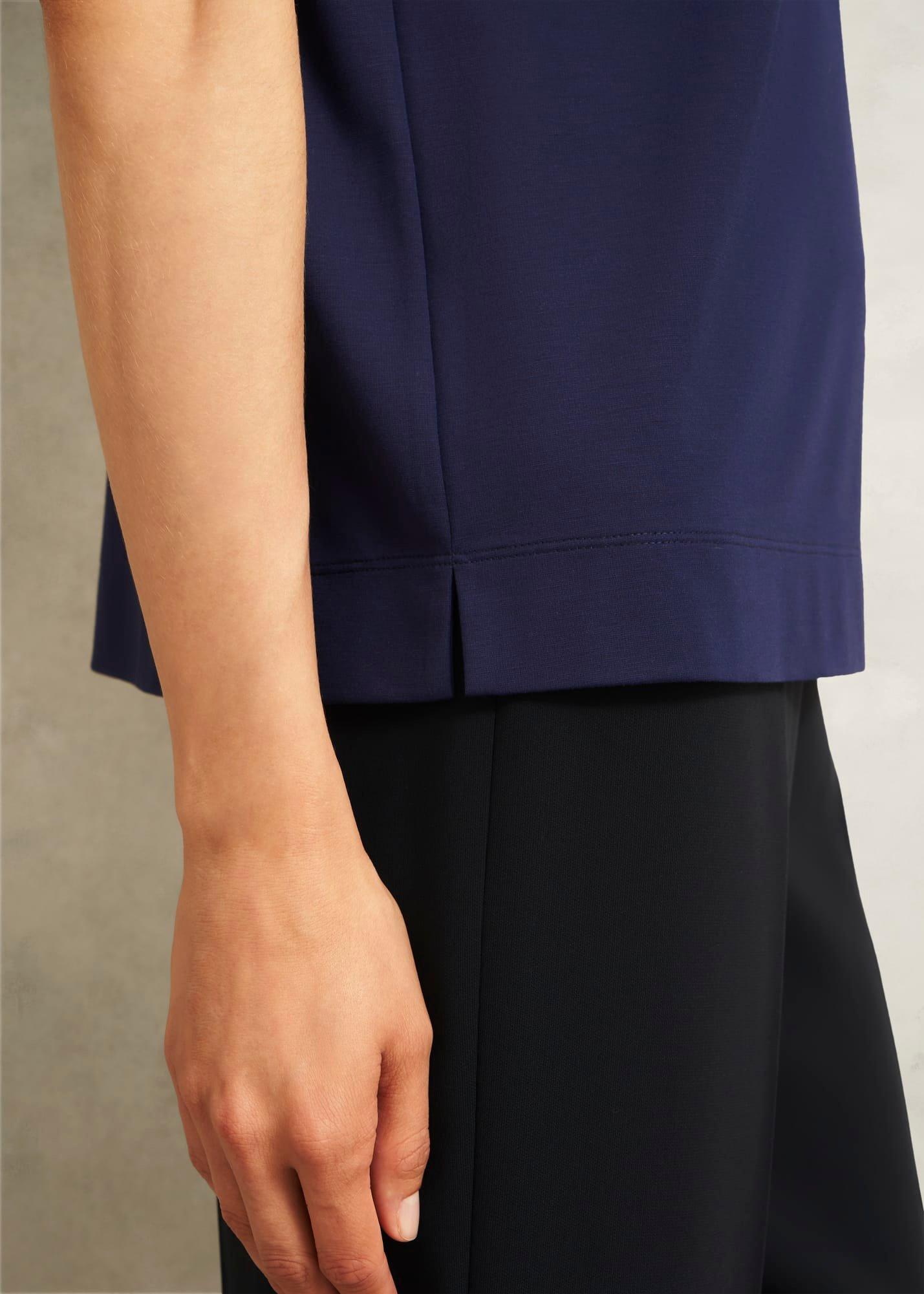 Navy Catriona Cotton Boat Neck Short Sleeve Top, Midnight Navy, hi-res