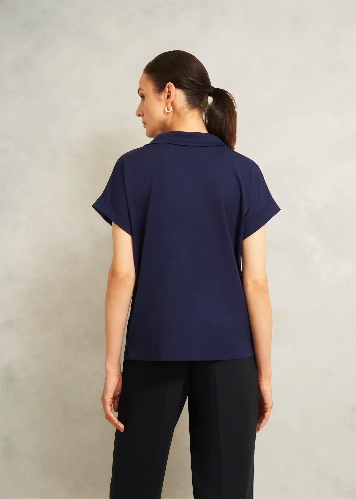 Navy Catriona Cotton Boat Neck Short Sleeve Top, Midnight Navy, hi-res