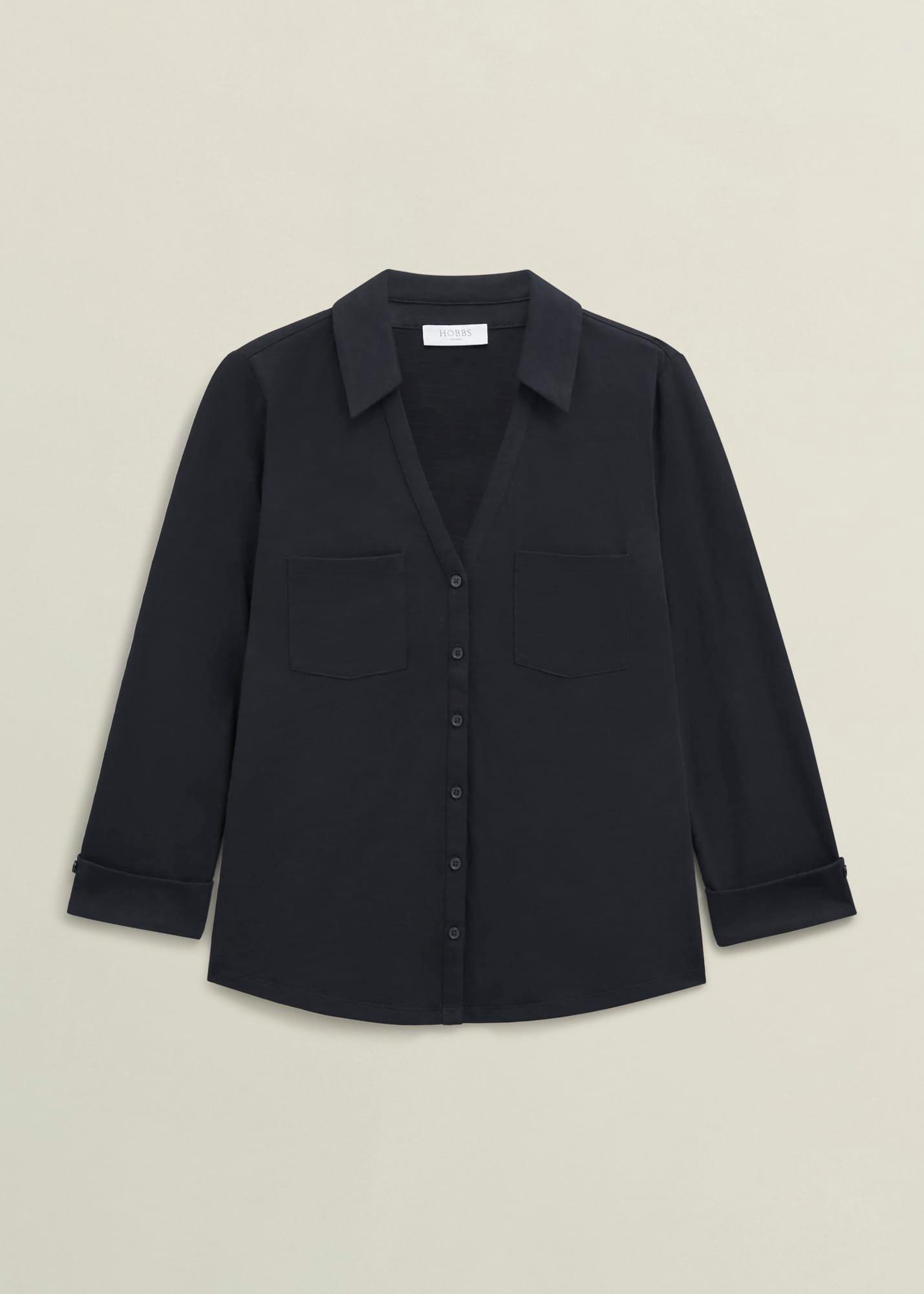 Navy Zariah Cotton Slub 3/4 Sleeve Shirt