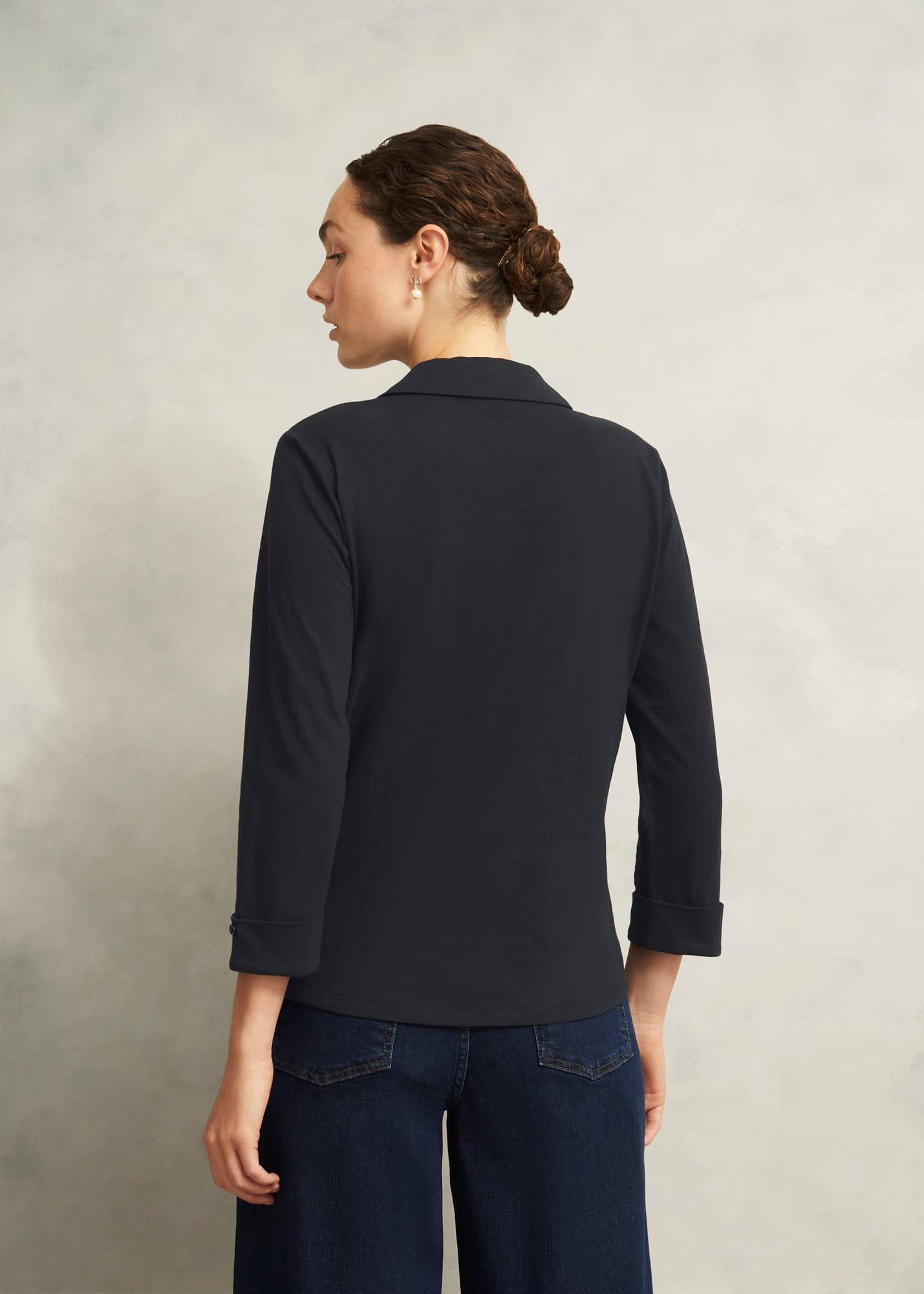Navy Zariah Cotton Slub 3/4 Sleeve Shirt, Hobbs Navy, hi-res