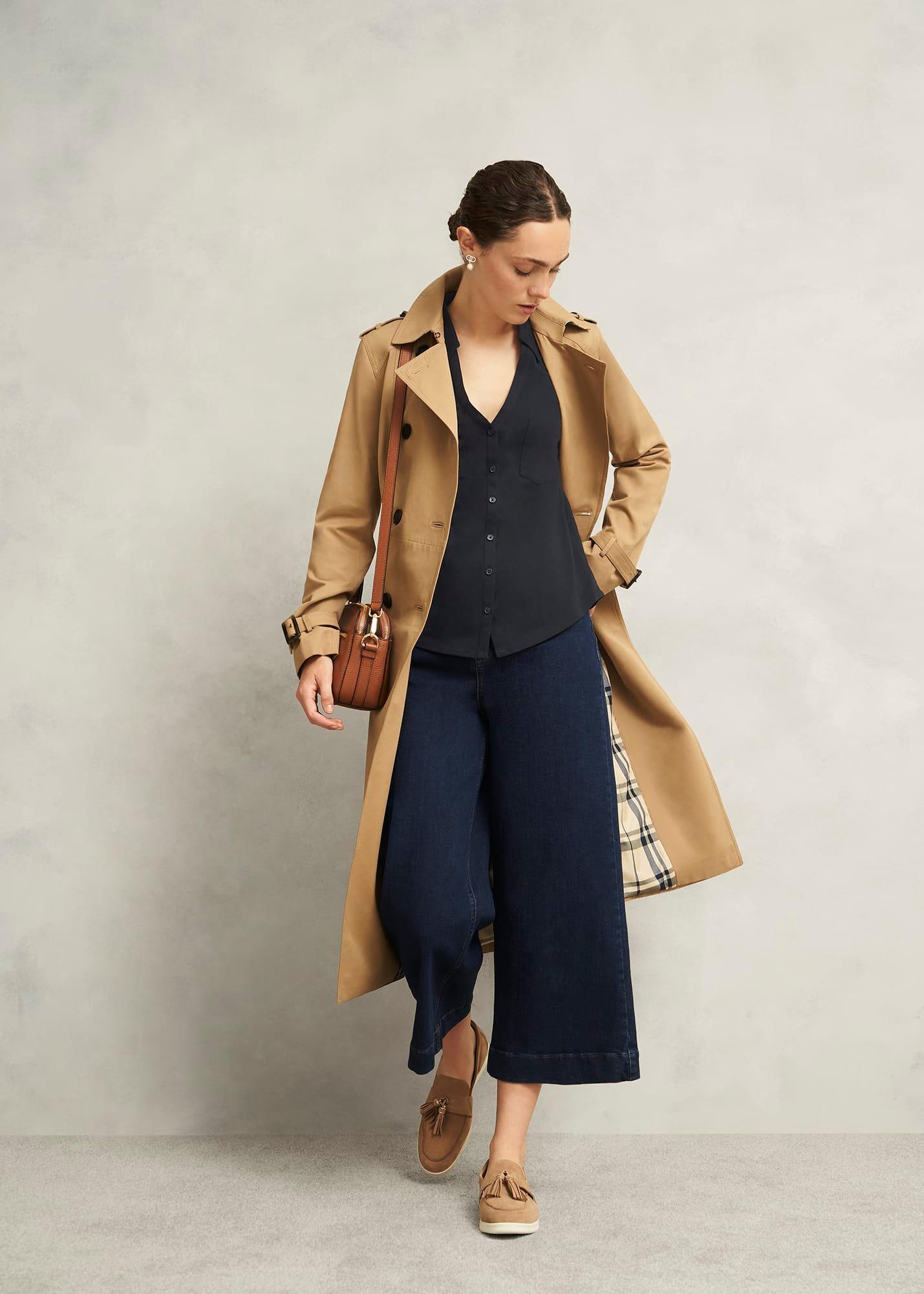 Navy Zariah Cotton Slub 3/4 Sleeve Shirt, Hobbs Navy, hi-res