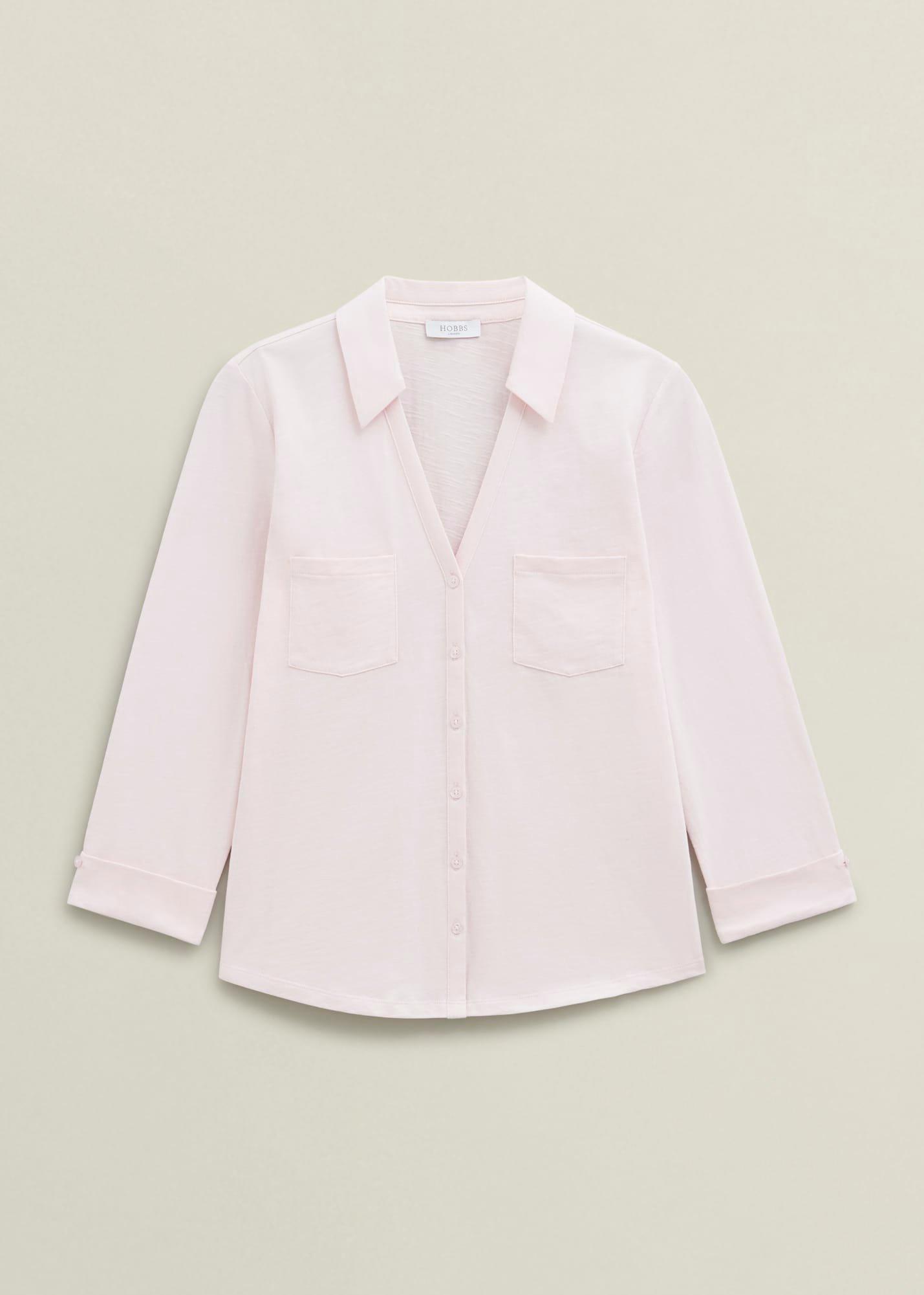 Pink Zariah Cotton Slub 3/4 Sleeve Shirt