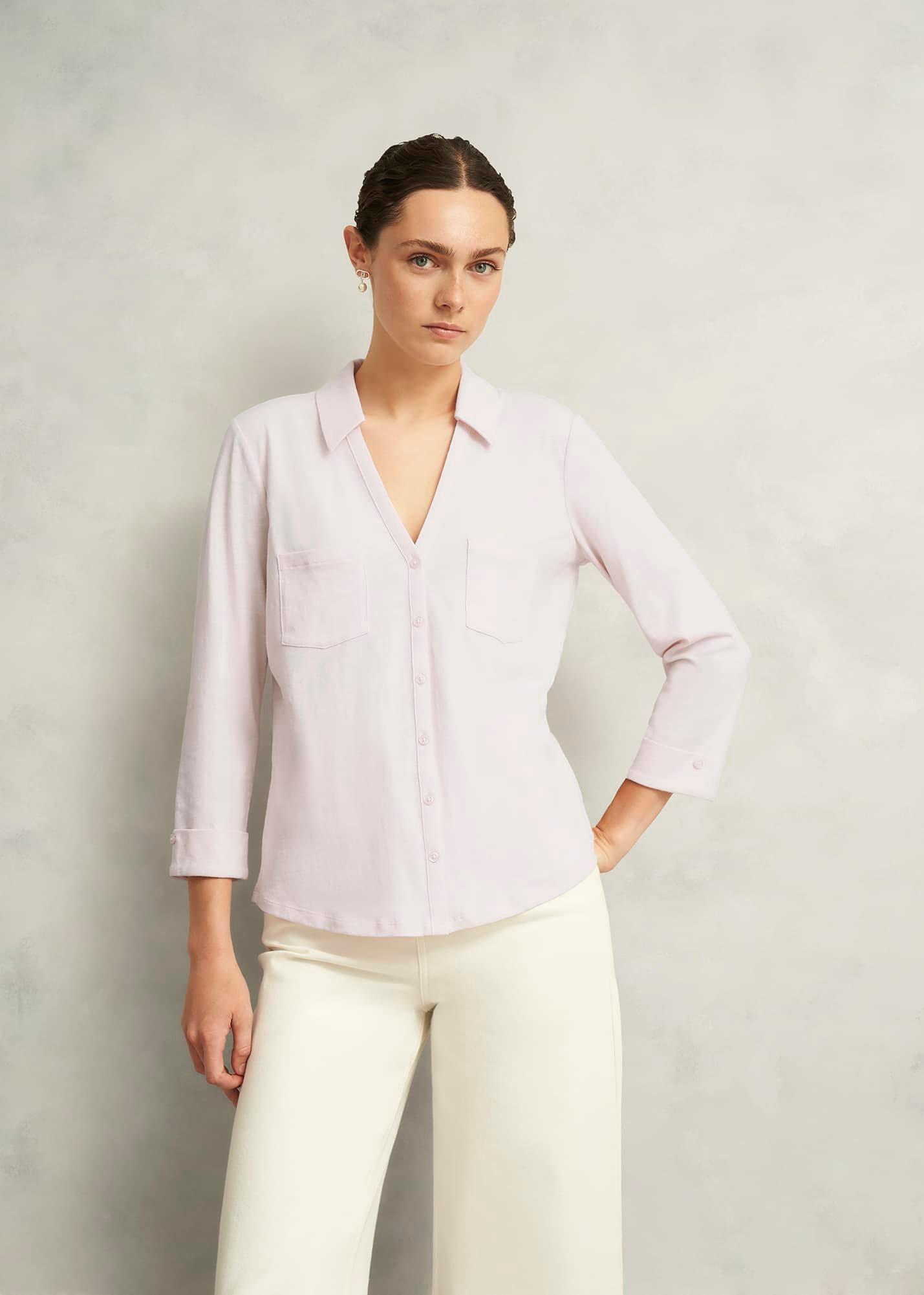 Pink Zariah Cotton Slub 3/4 Sleeve Shirt