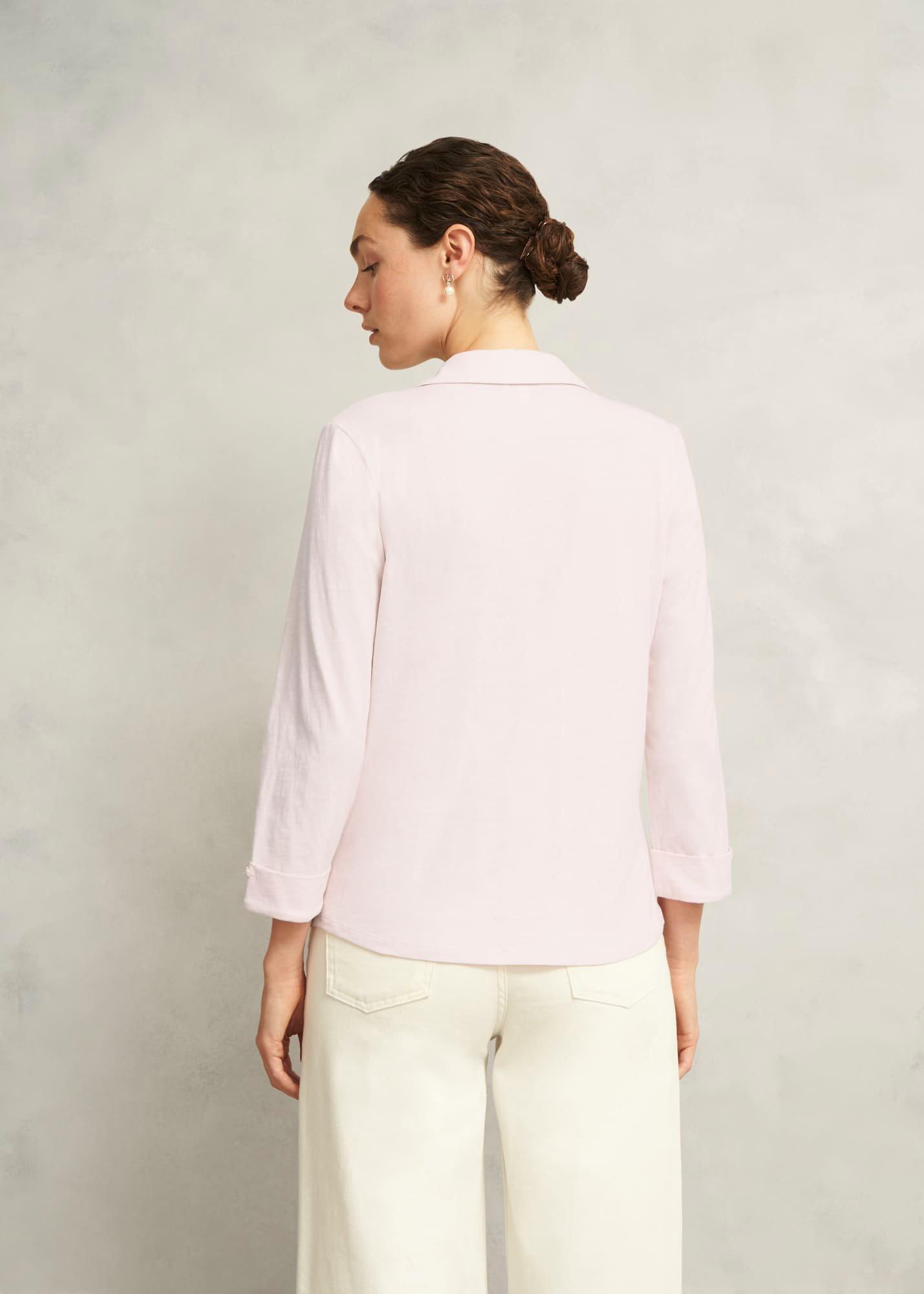 Pink Zariah Cotton Slub 3/4 Sleeve Shirt, Pale Pink, hi-res