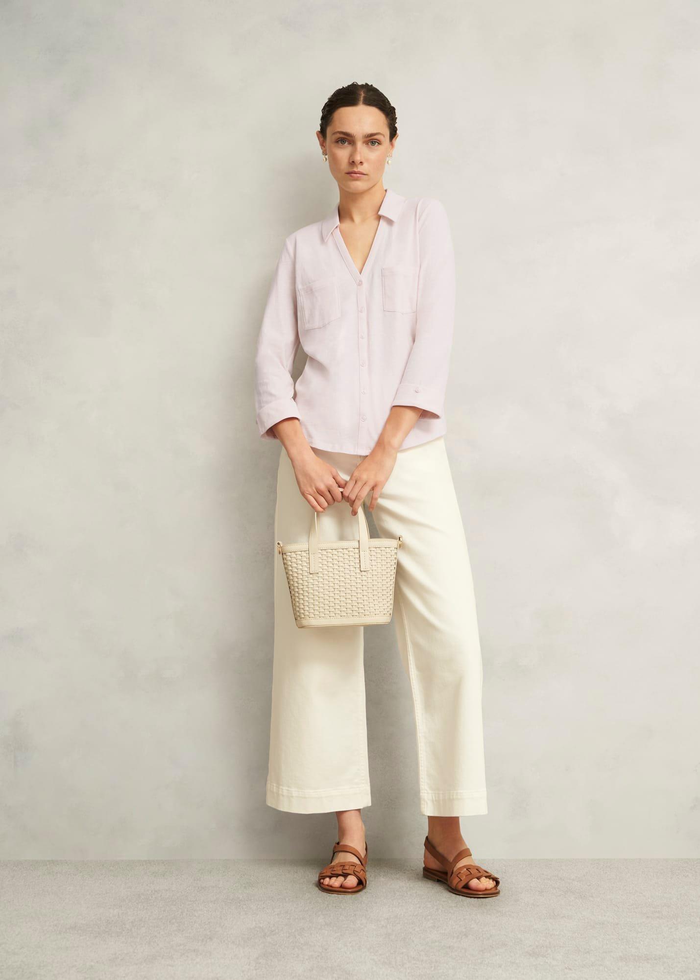 Pink Zariah Cotton Slub 3/4 Sleeve Shirt, Pale Pink, hi-res