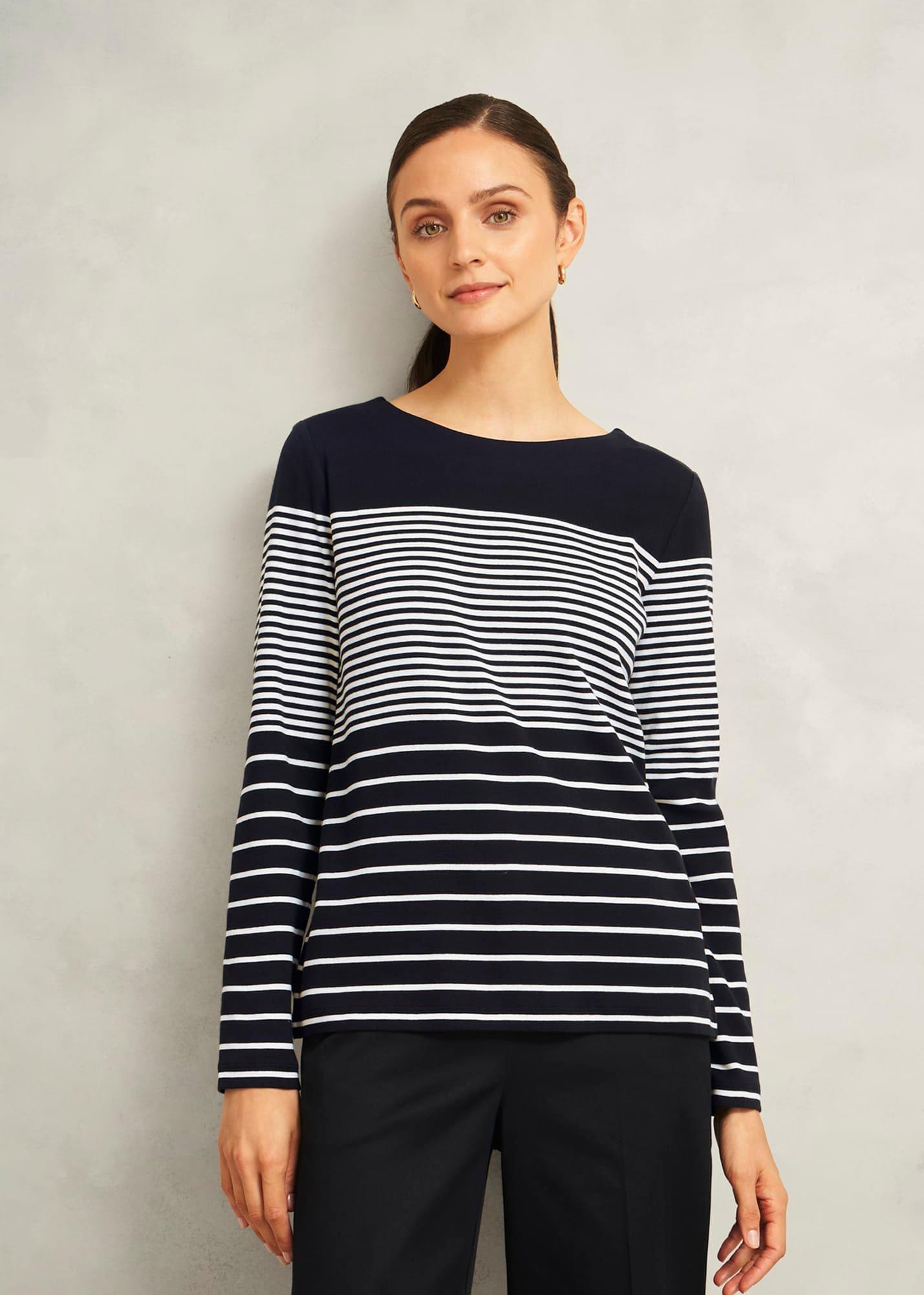 Navy Constance Cotton Striped Long Sleeve Top