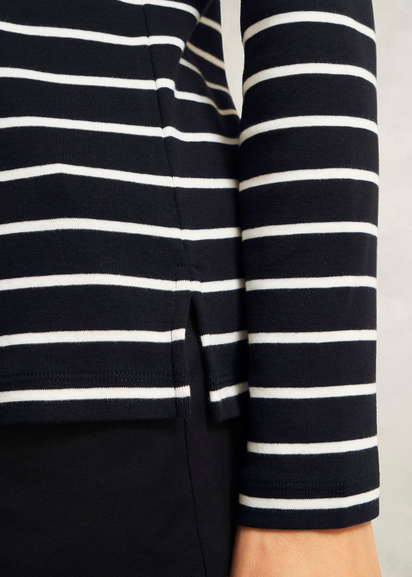 Navy Constance Cotton Striped Long Sleeve Top, Navy Ivory, hi-res