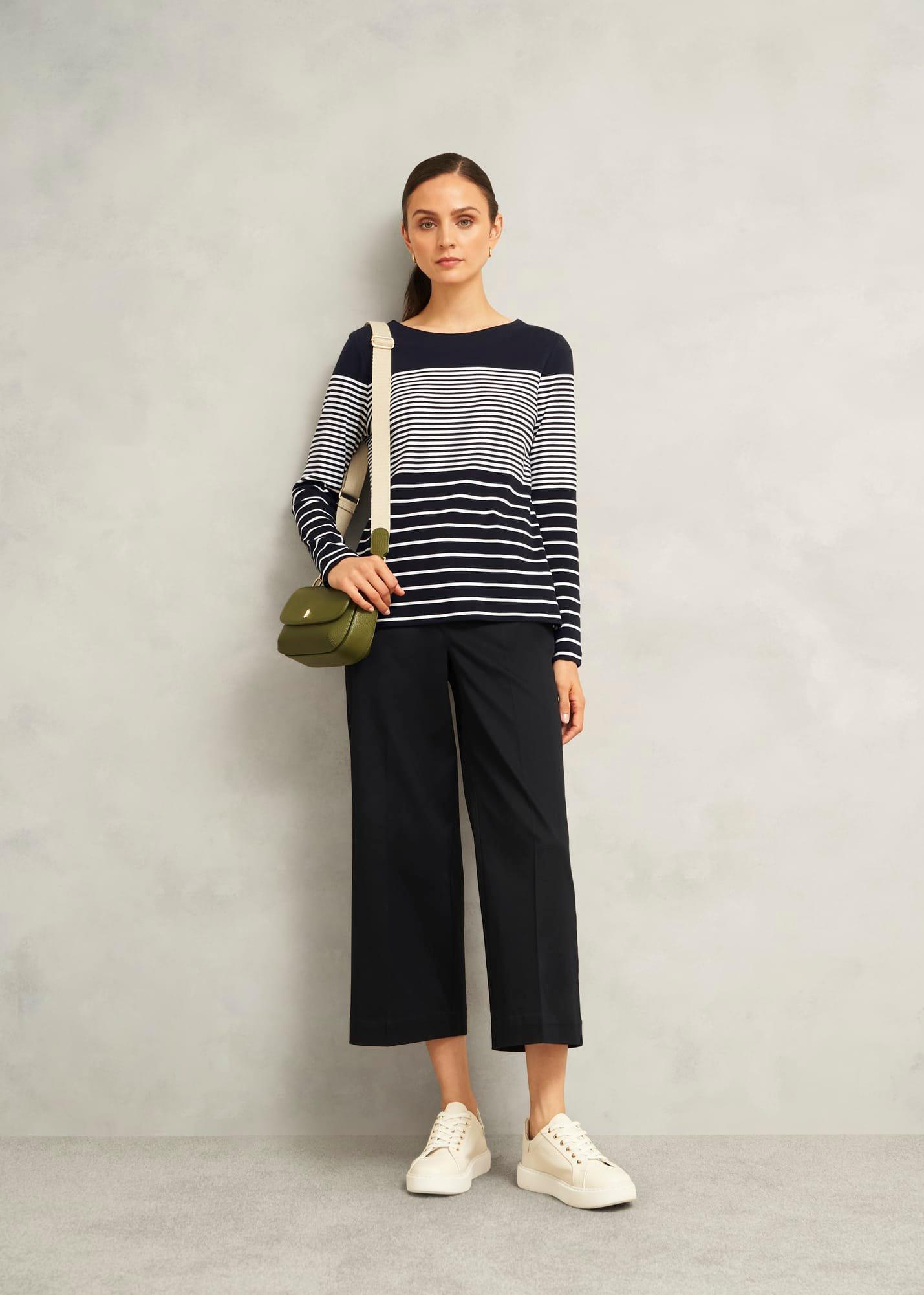 Navy Constance Cotton Striped Long Sleeve Top, Navy Ivory, hi-res