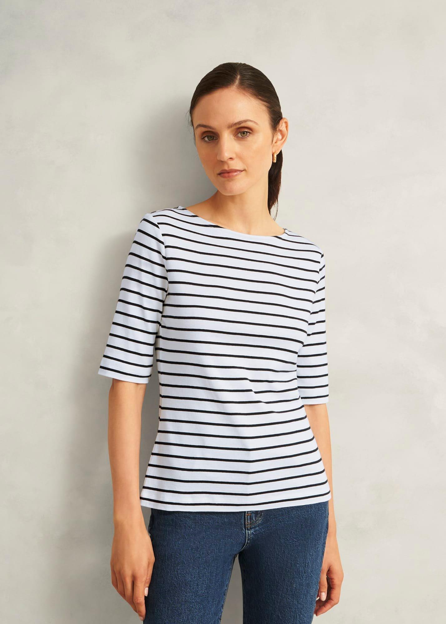 Ivory Katie Cotton Stripe Button Back Top