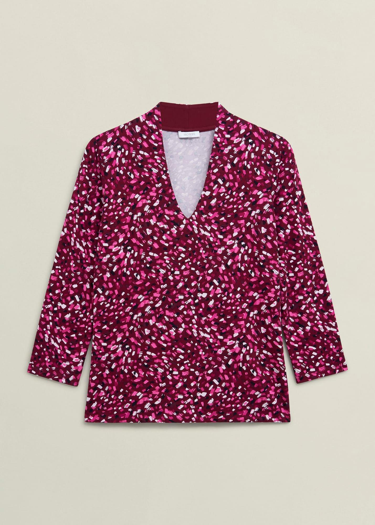 Burgundy Aimee Printed V Neck 3/4 Sleeve Top