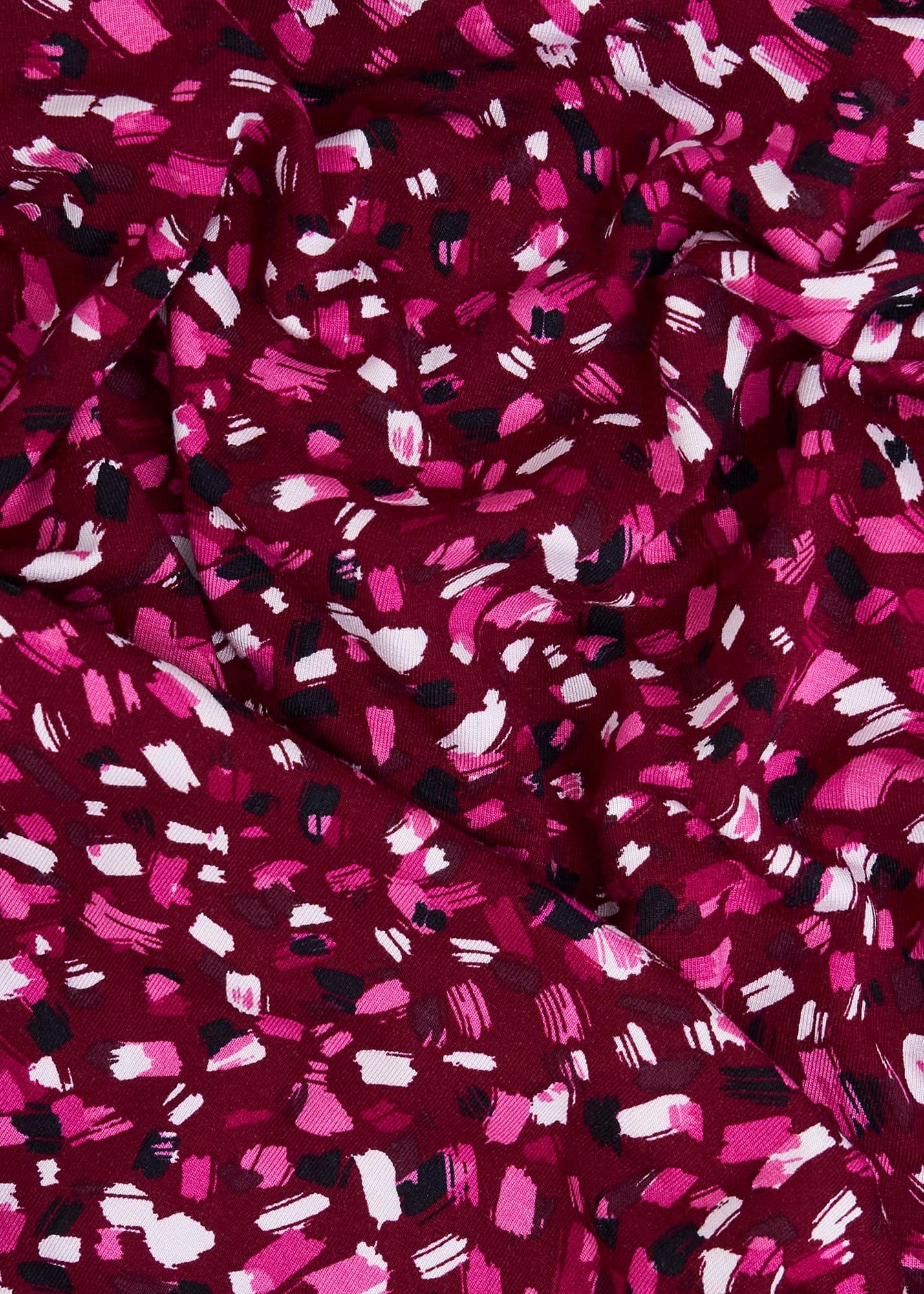 Burgundy Aimee Printed V Neck 3/4 Sleeve Top, Beryl Red, hi-res