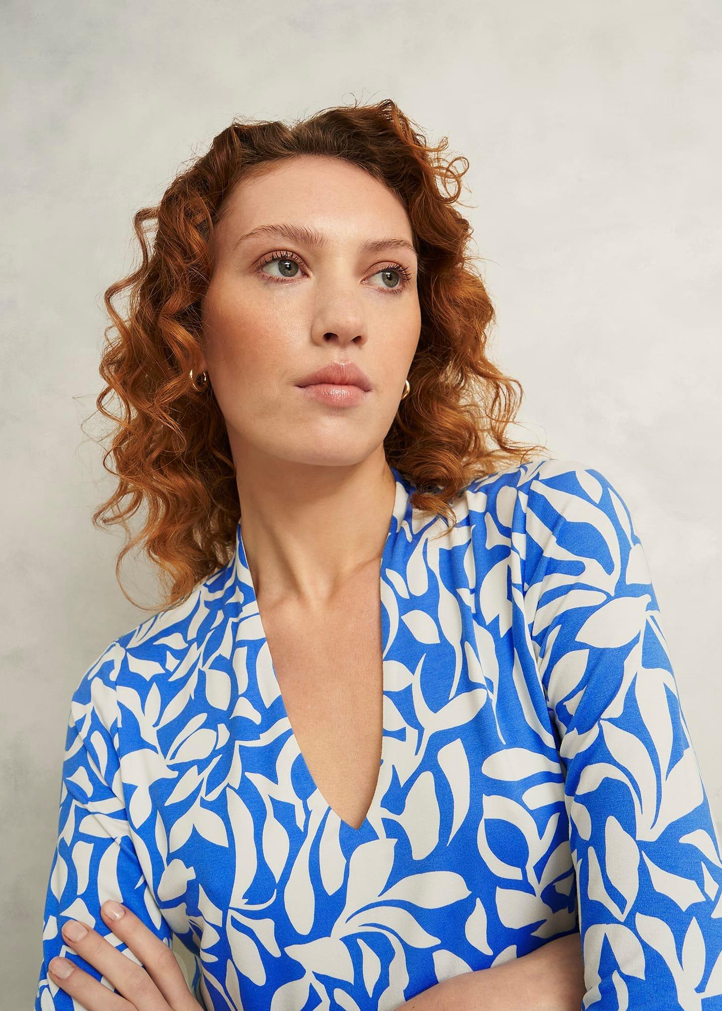 Aimee Printed Top, Blue Ivory, hi-res