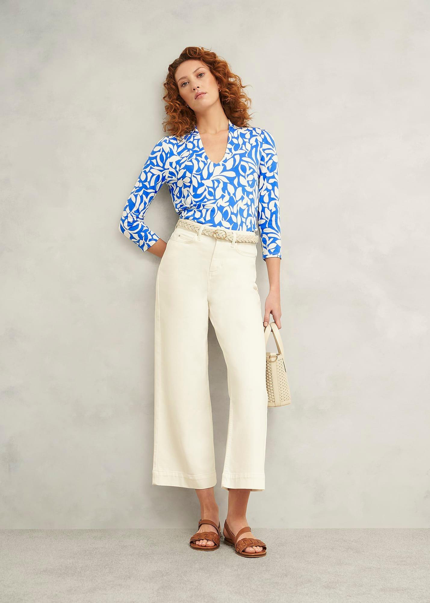 Aimee Printed Top, Blue Ivory, hi-res