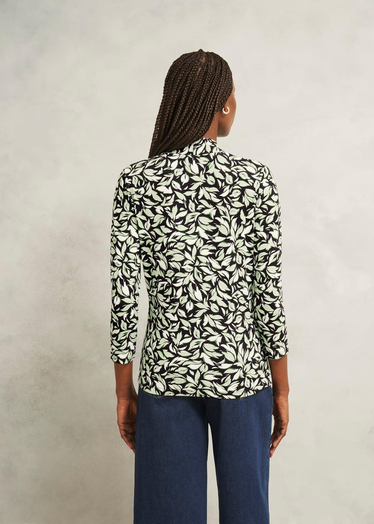 Navy Aimee Printed V Neck 3/4 Sleeve Top, Navy Green, hi-res