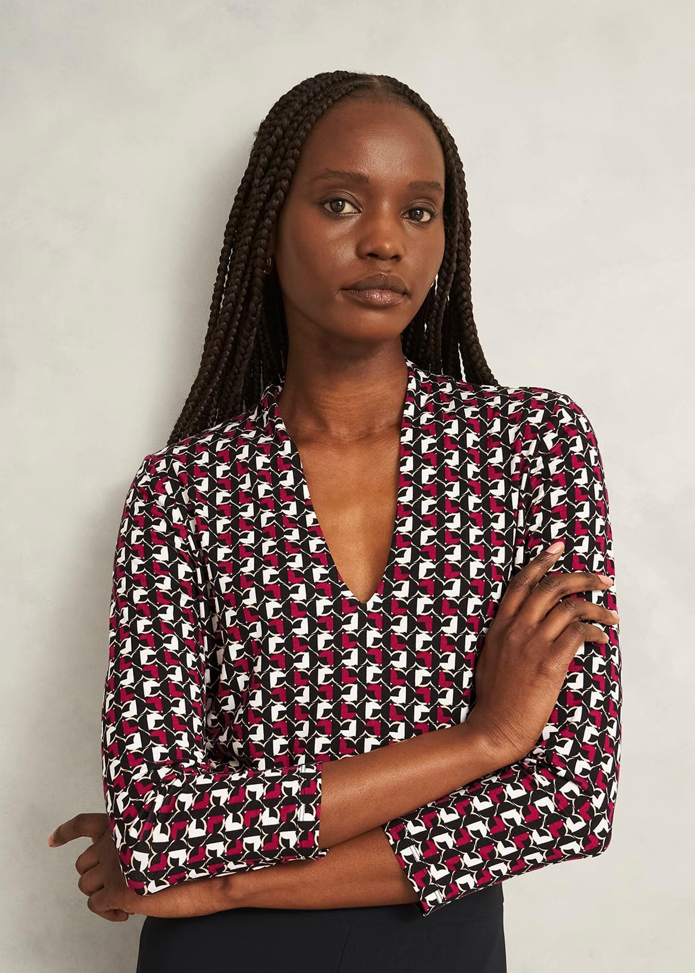 Pink Aimee Printed V Neck 3/4 Sleeve Top