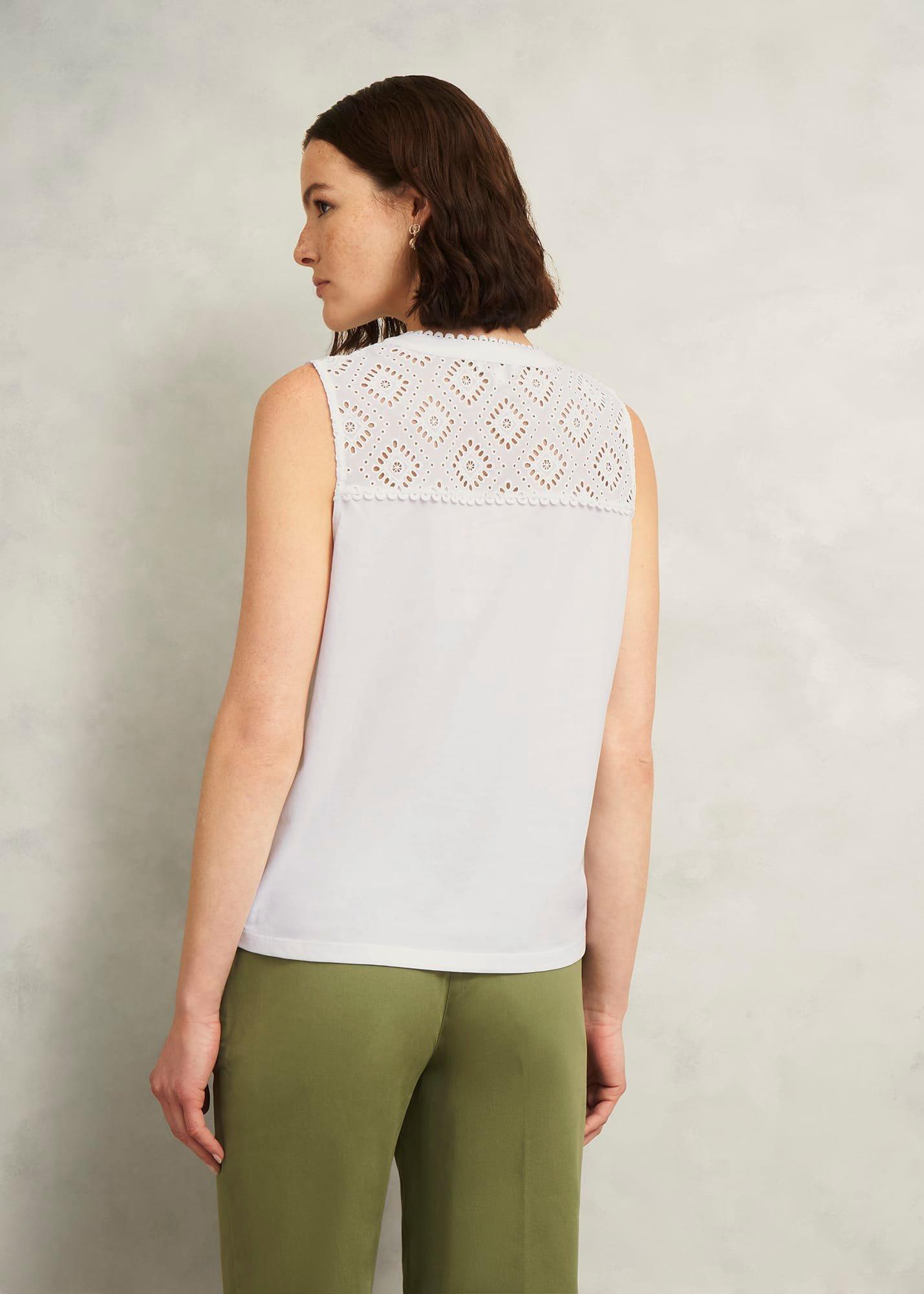 Suzanna Cotton Broderie Top, Hobbs White, hi-res