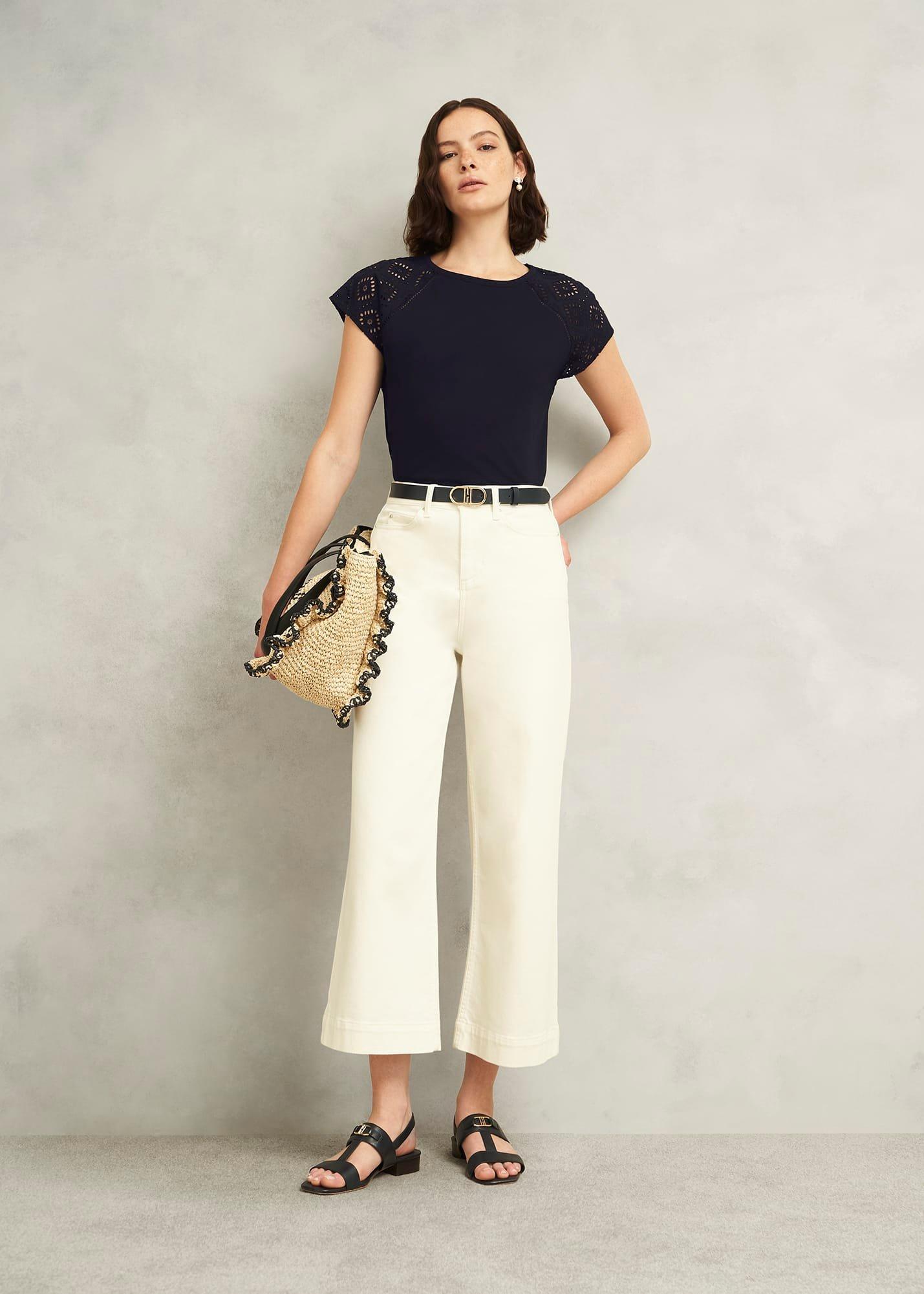 Ivana Cotton Broderie Top, Hobbs Navy, hi-res