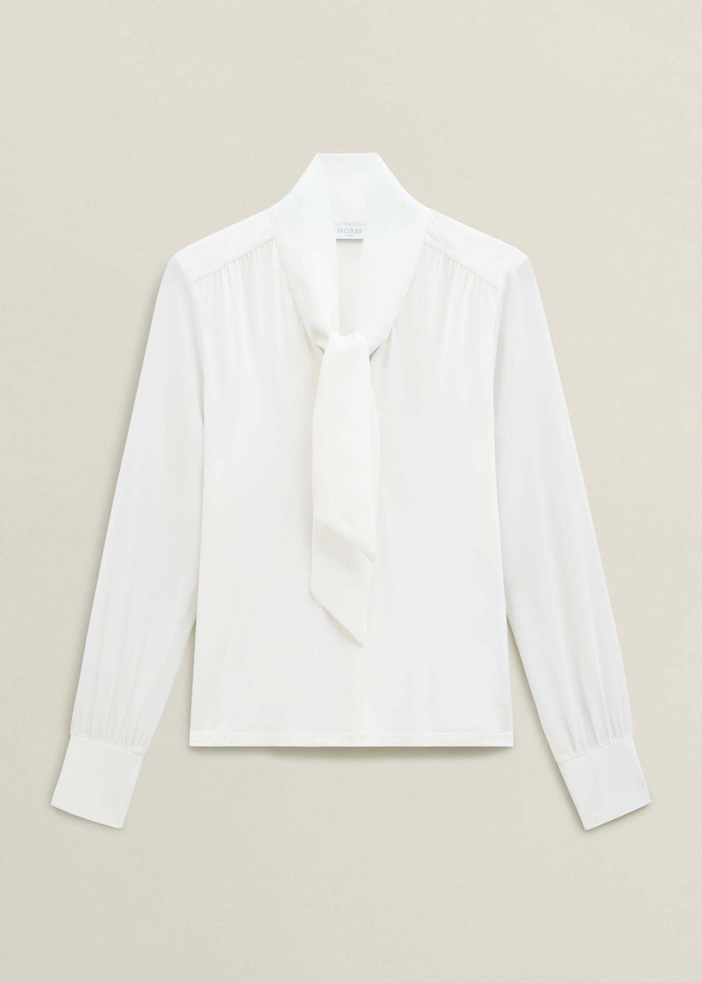 Ivory Tarini Tie Neck Long Sleeve Top