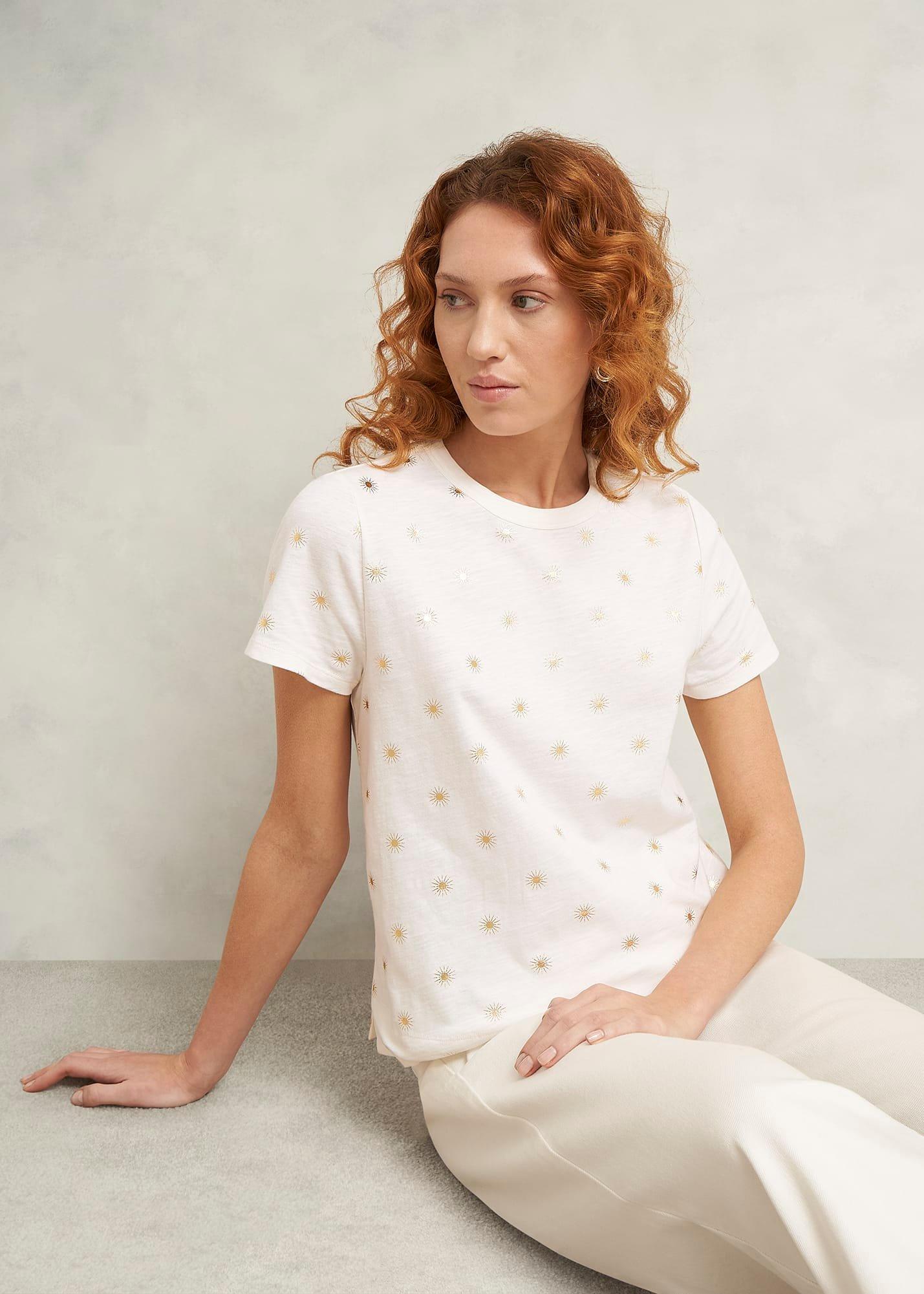 Adaline Cotton Printed T-Shirt, White Gold, hi-res