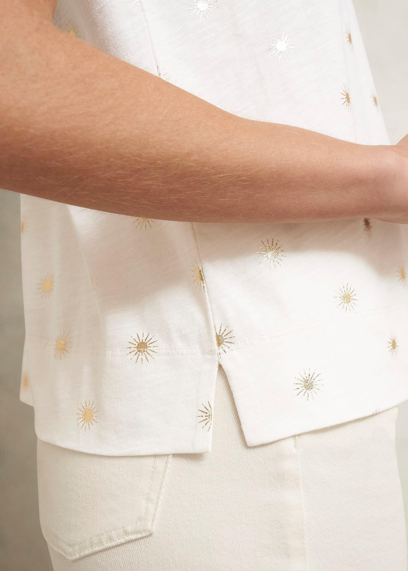 Adaline Cotton Printed T-Shirt, White Gold, hi-res