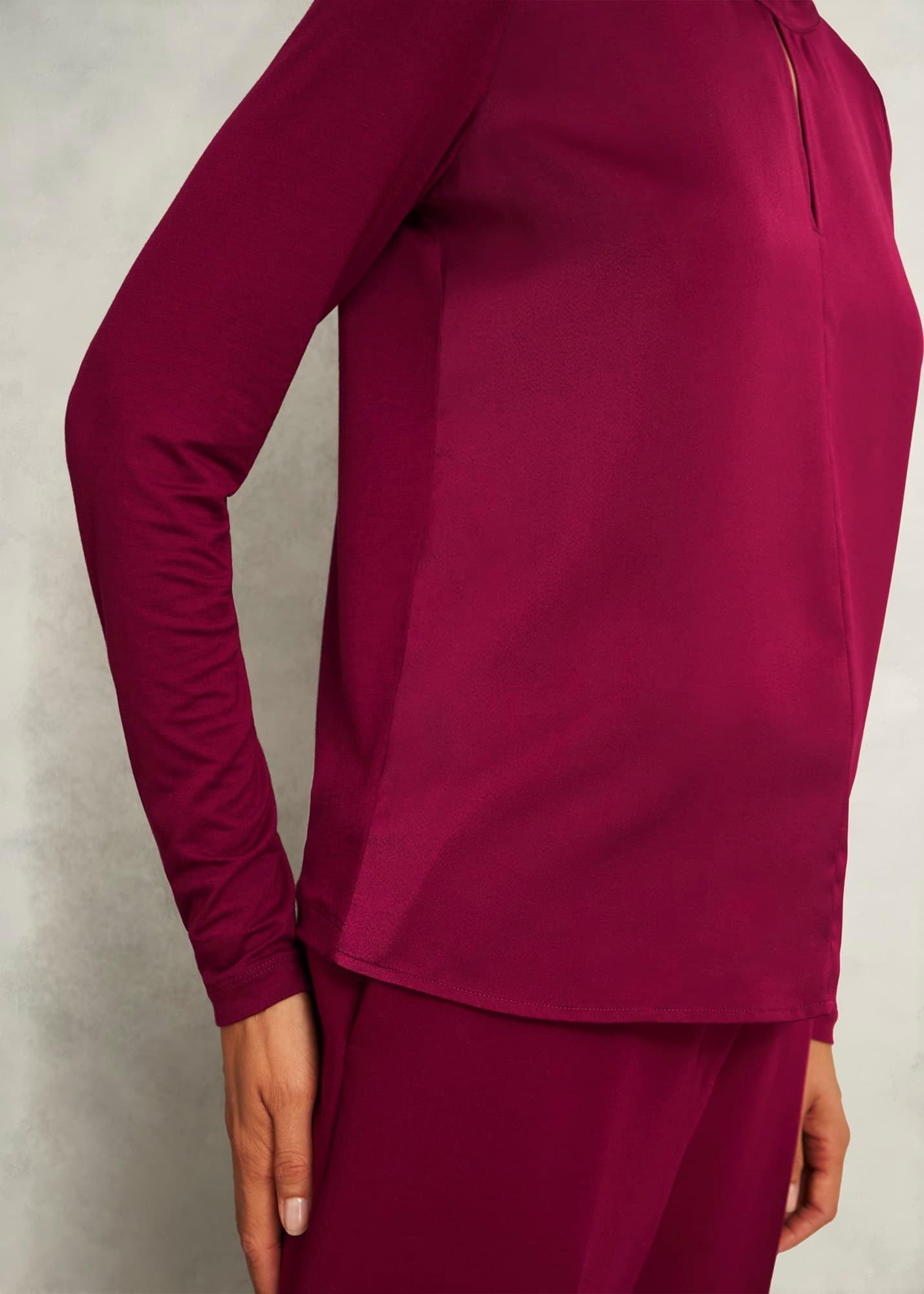 Burgundy Savannah Key Hole Long Sleeve Top, Beryl Red, hi-res