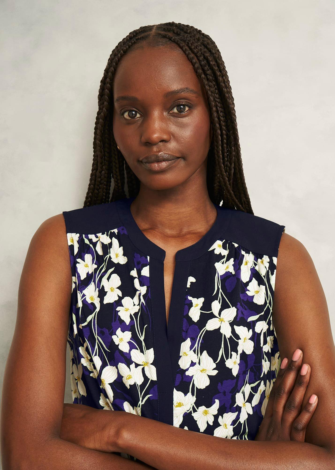 Nadine Printed Top, Navy Ivory, hi-res