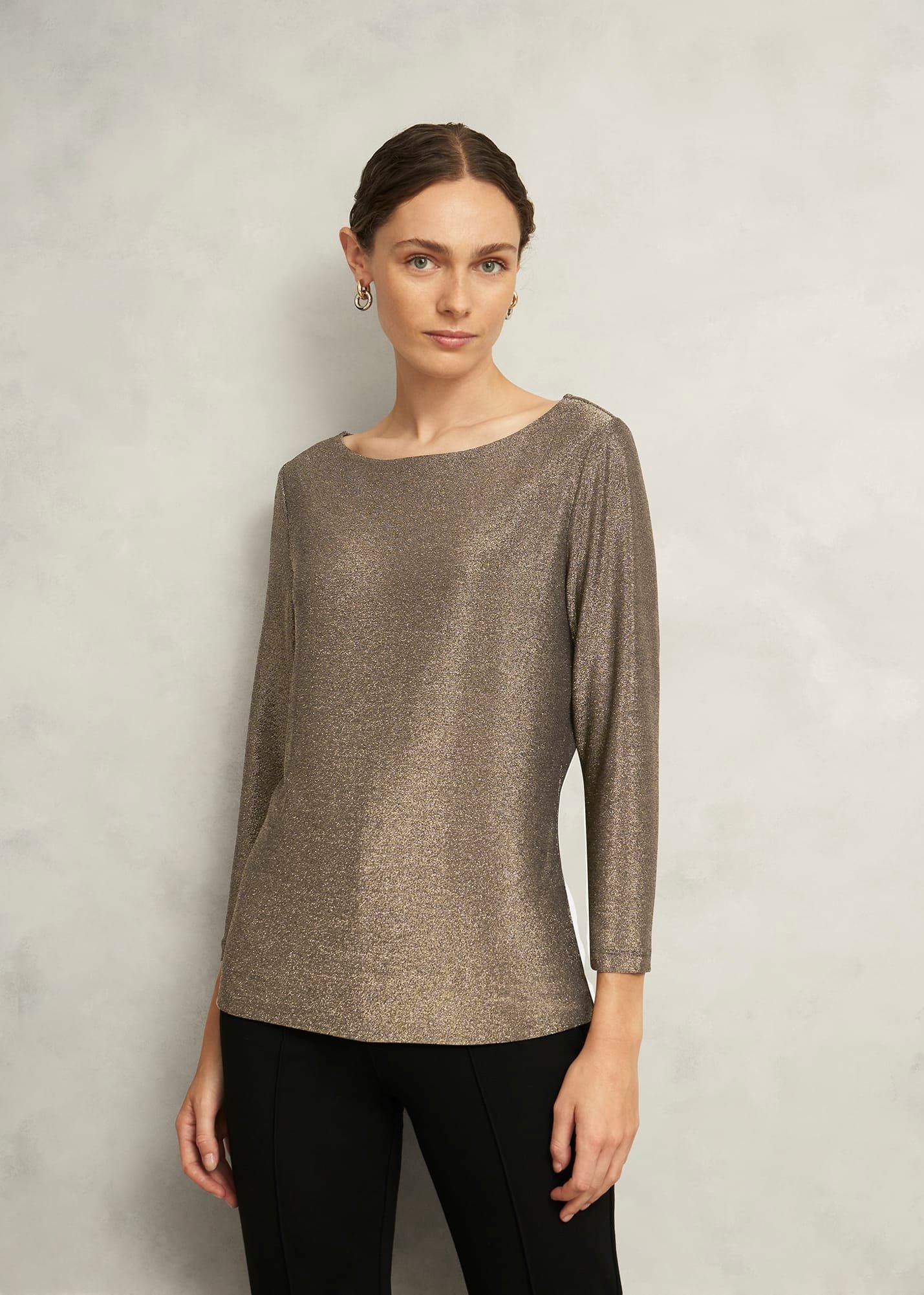 Metallic Sonya Gathered Neck Top