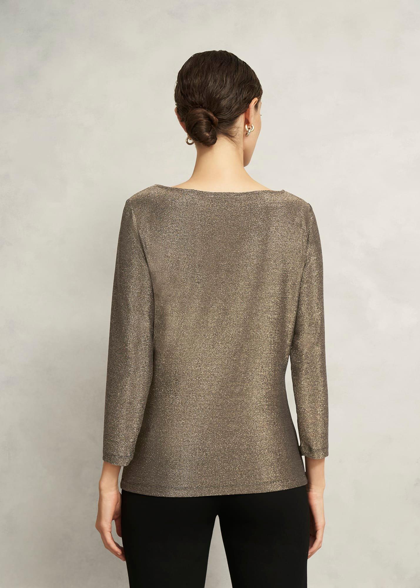 Metallic Sonya Gathered Neck Top, Gold, hi-res