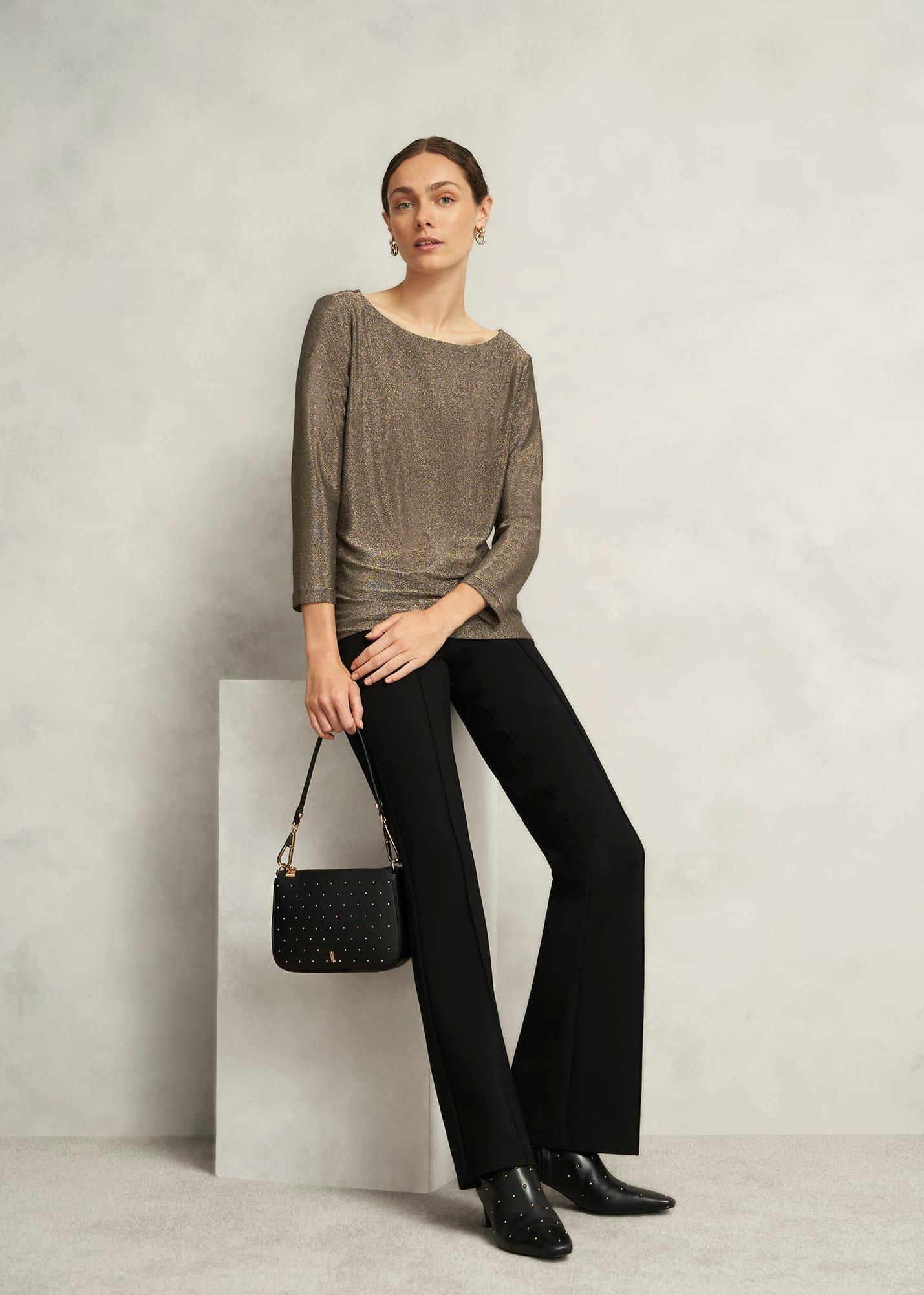 Metallic Sonya Gathered Neck Top, Gold, hi-res