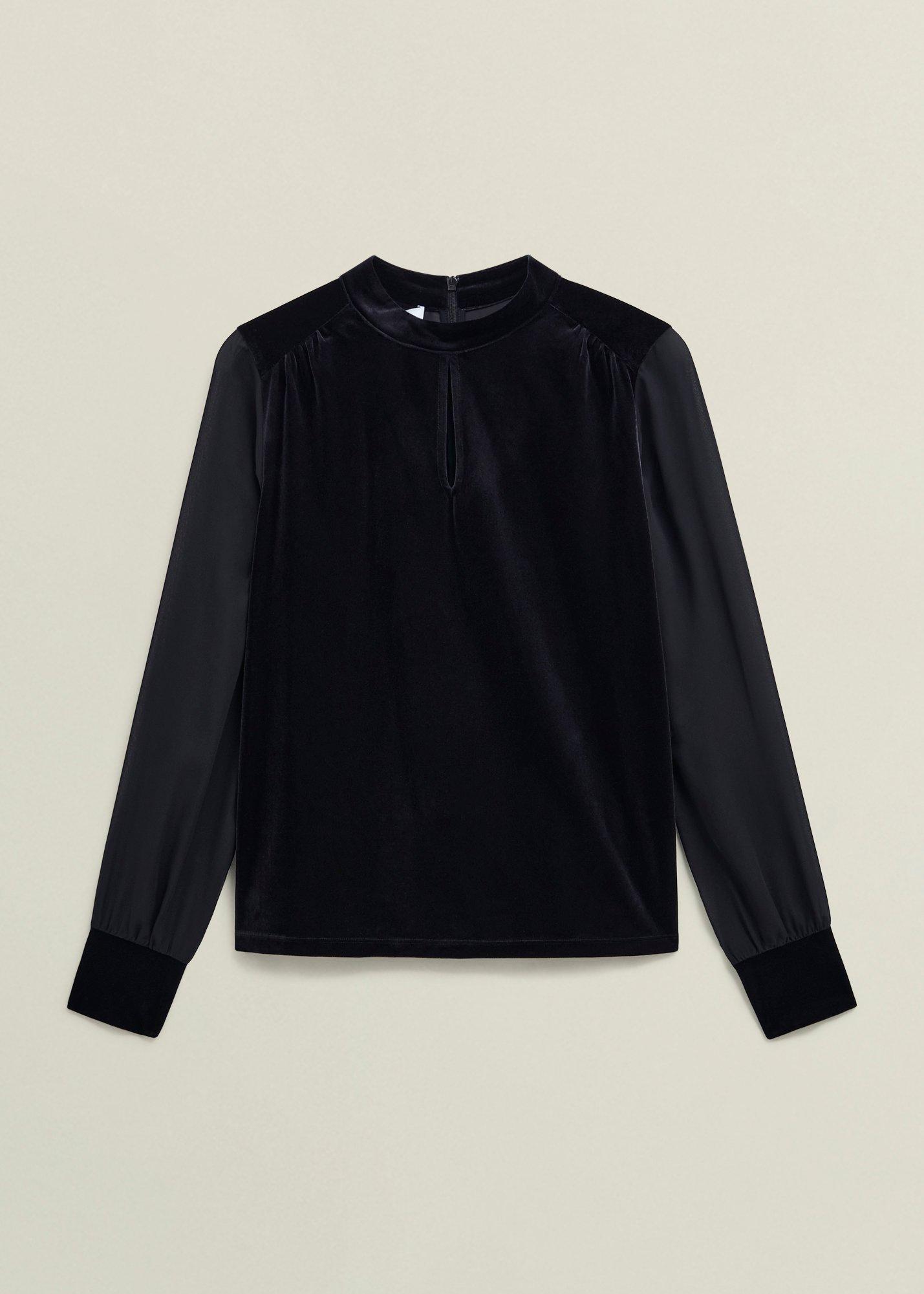 Lorelai Velvet High Neck Sheer Sleeve Top